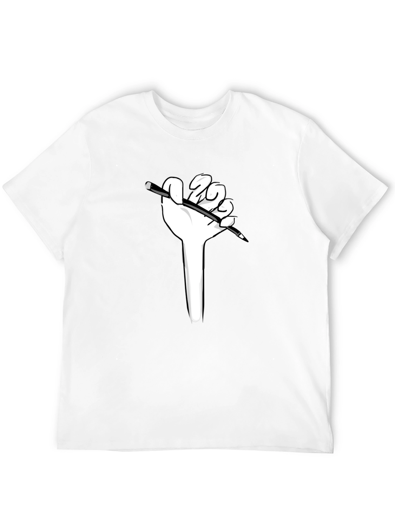 Hand Holding Pen Graphic Tee - Black Cotton Shirt