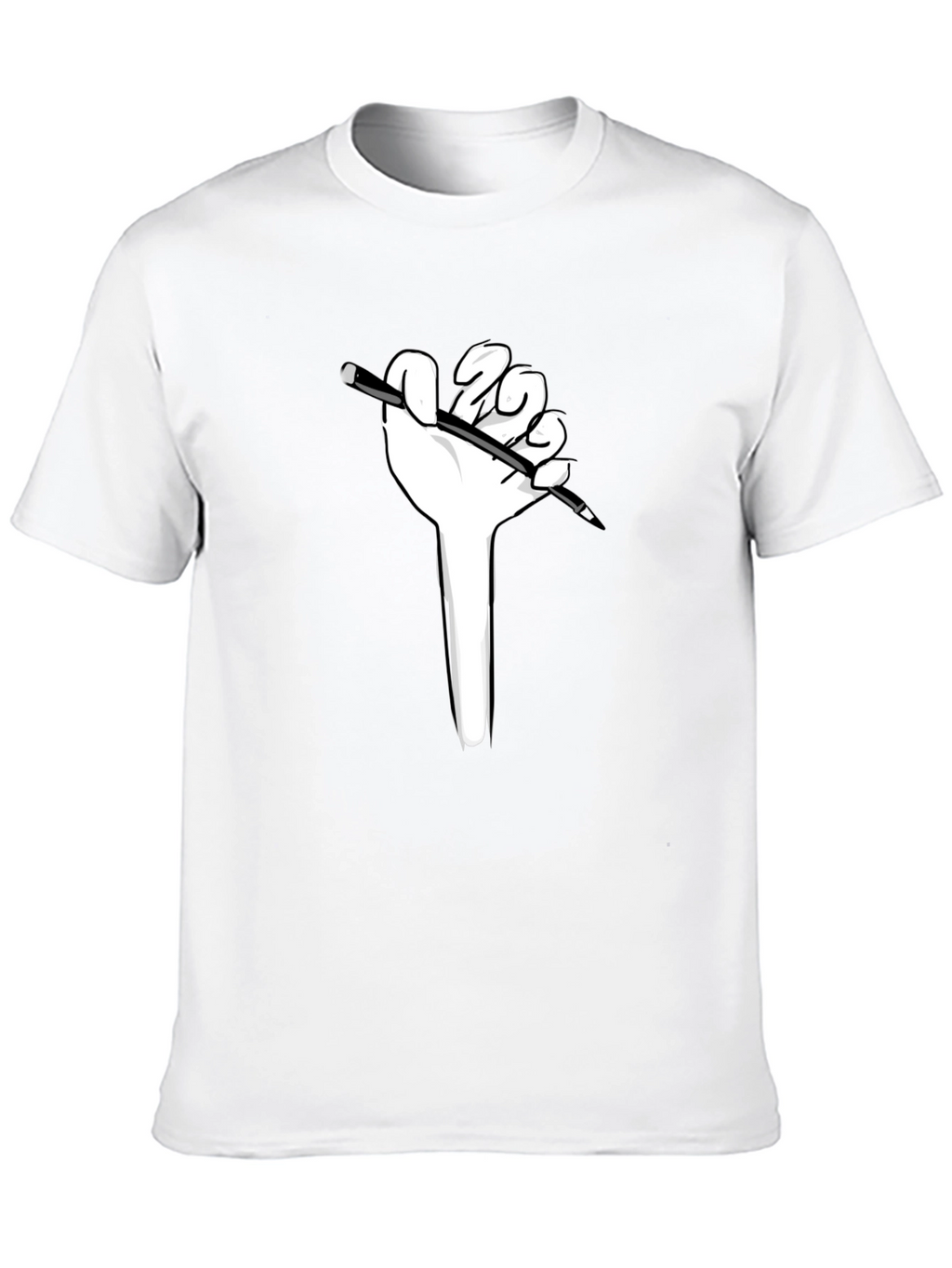 Hand Holding Pen Graphic Tee - Black Cotton Shirt