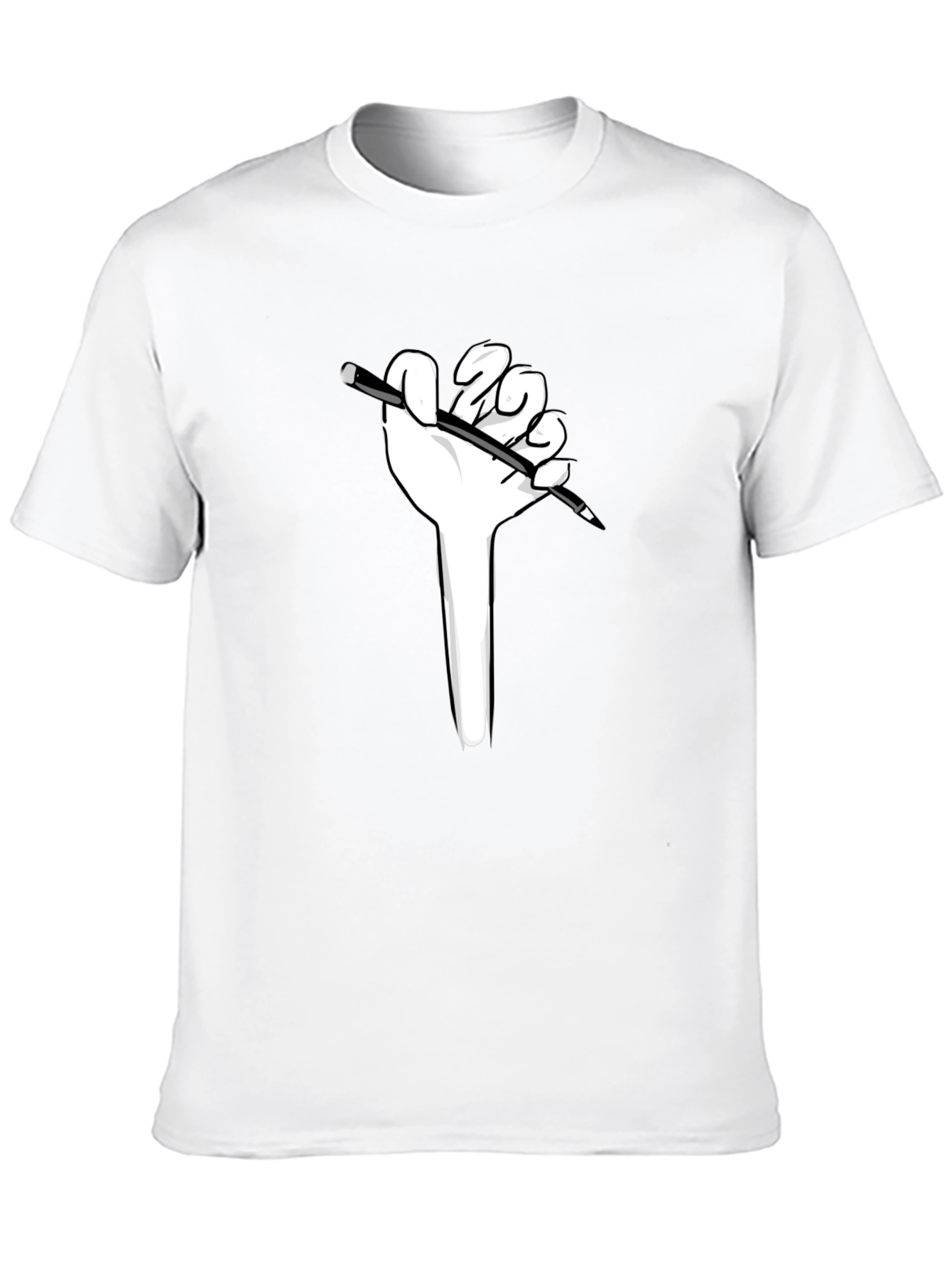 Hand Holding Pen Graphic Tee - Black Cotton Shirt