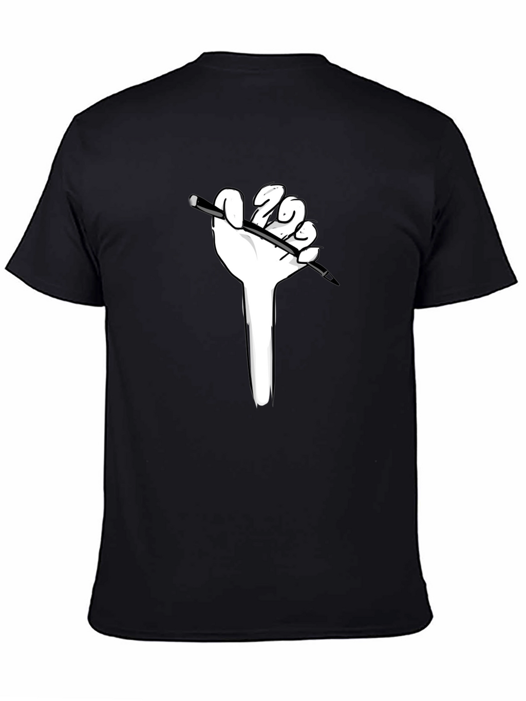 Hand Holding Pen Graphic Tee - Black Cotton Shirt
