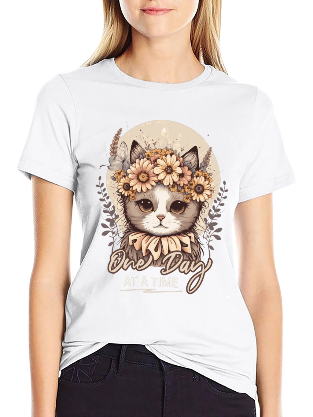 Cute Cat T-Shirt: One Day At A Time