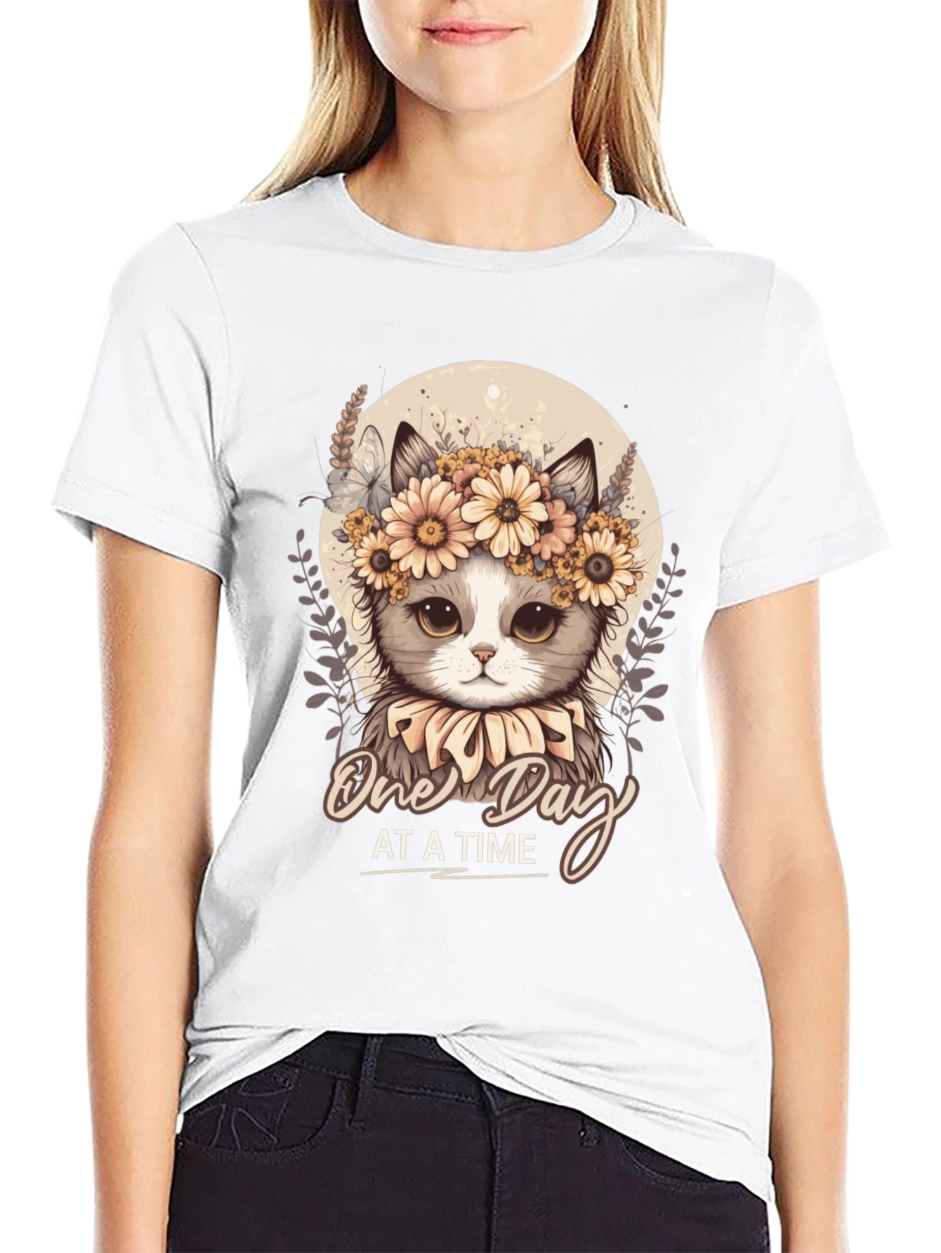 Cute Cat T-Shirt: One Day At A Time