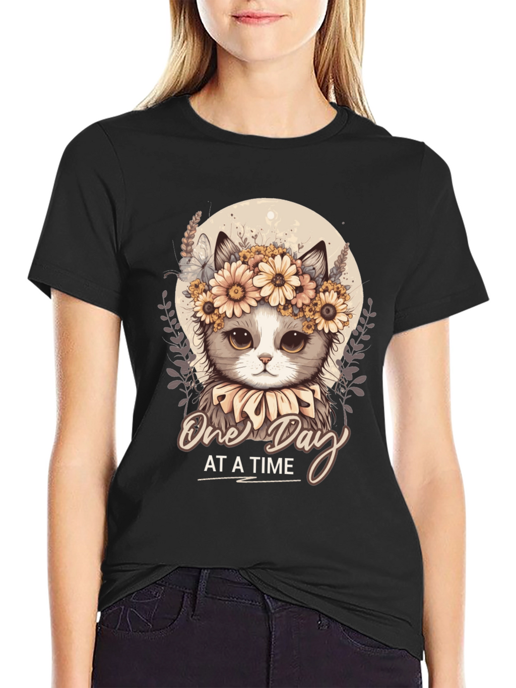 Cute Cat T-Shirt: One Day At A Time