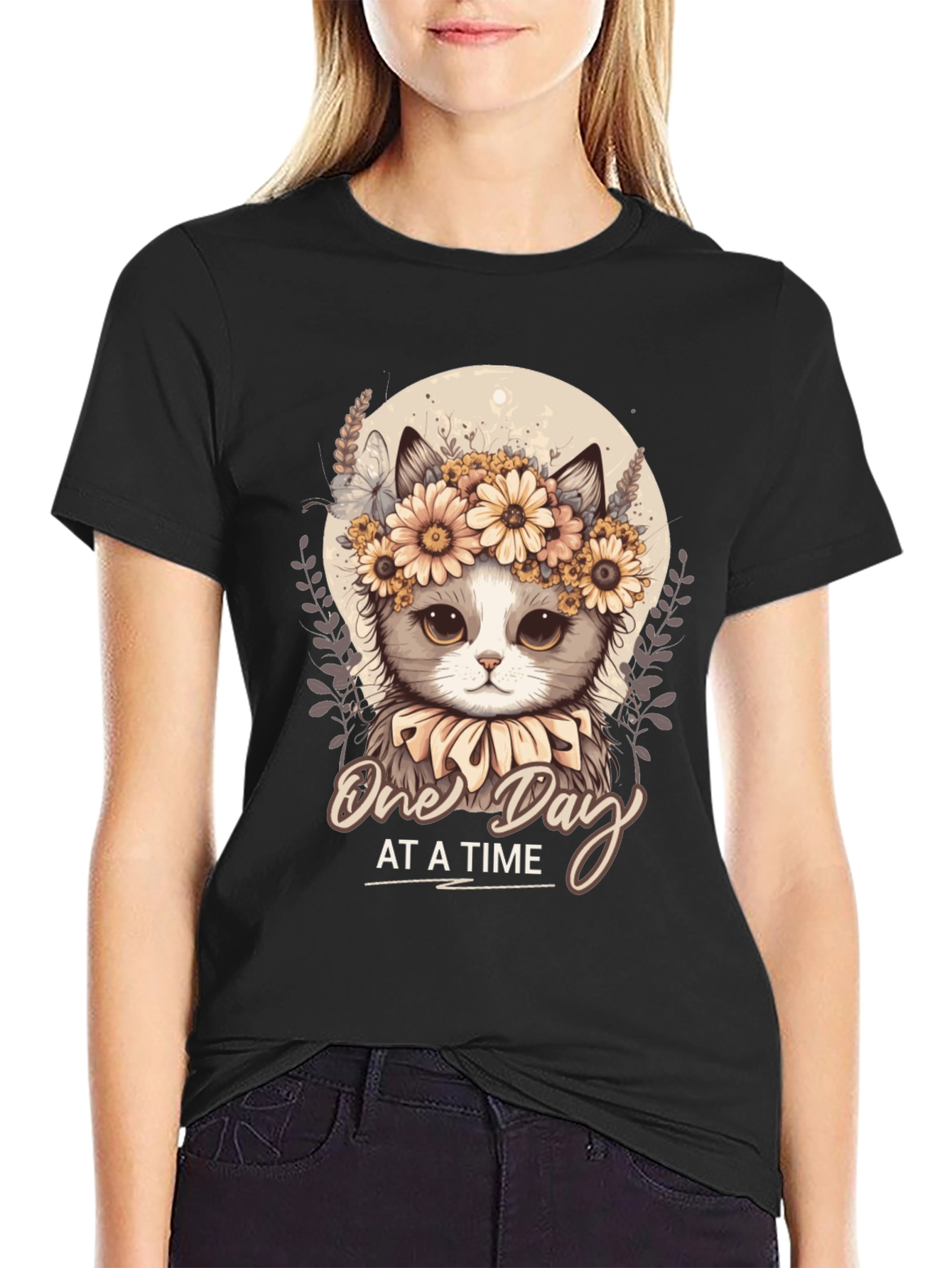 Cute Cat T-Shirt: One Day At A Time