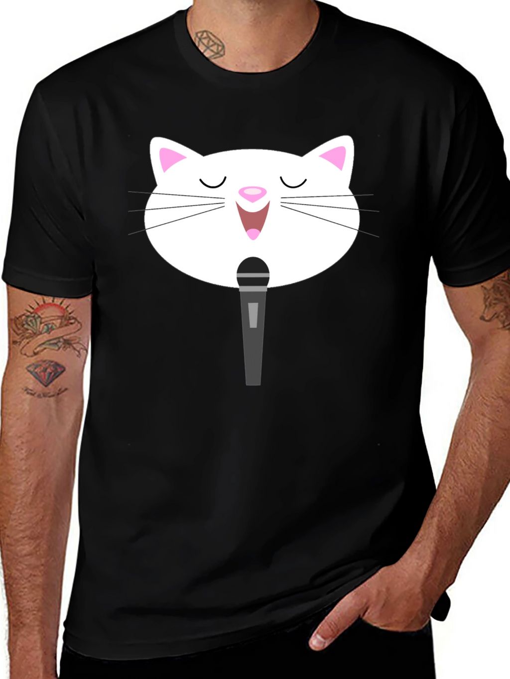 Singing Cat T-Shirt - Black Graphic Tee