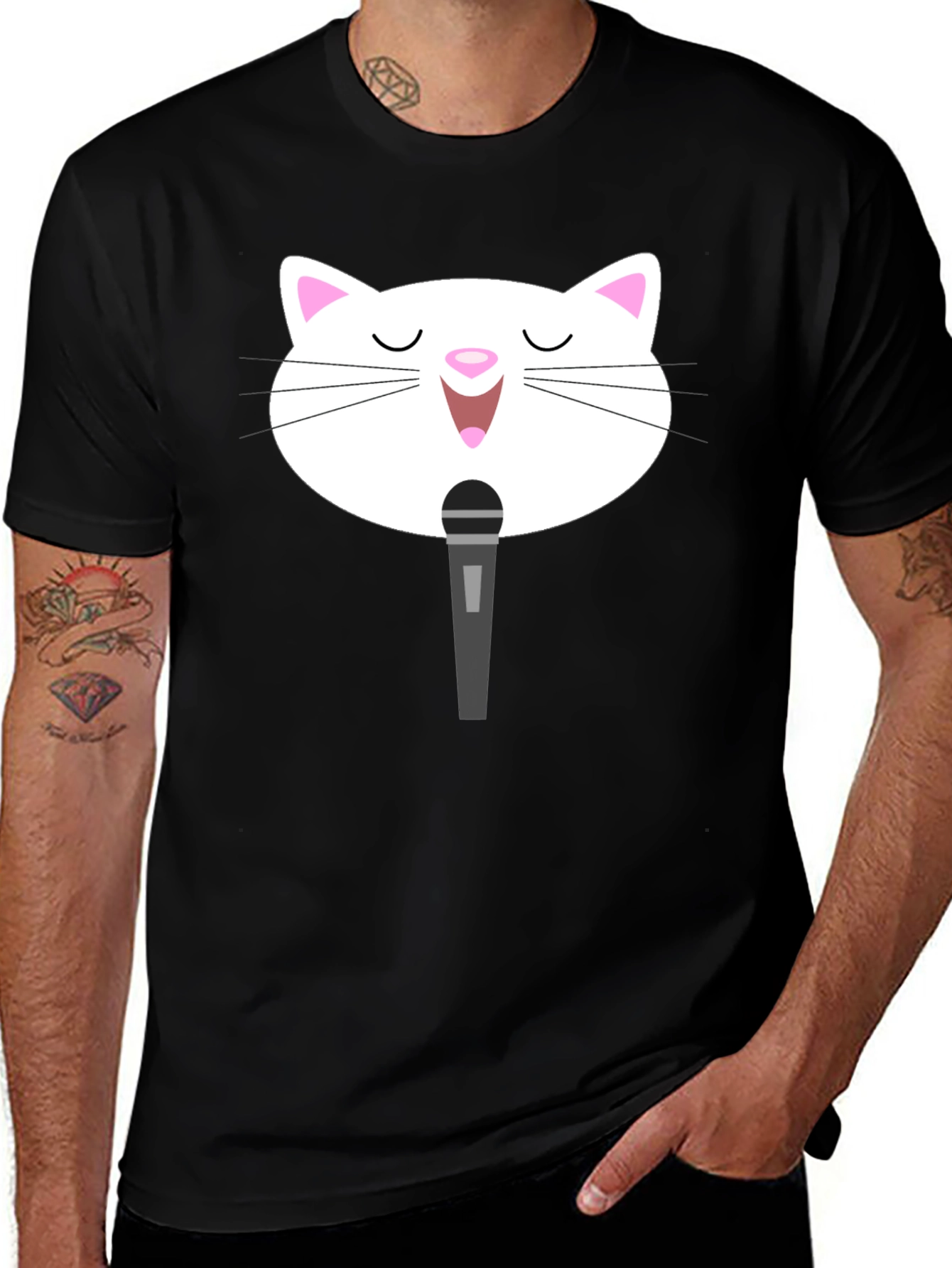 Singing Cat T-Shirt - Black Graphic Tee