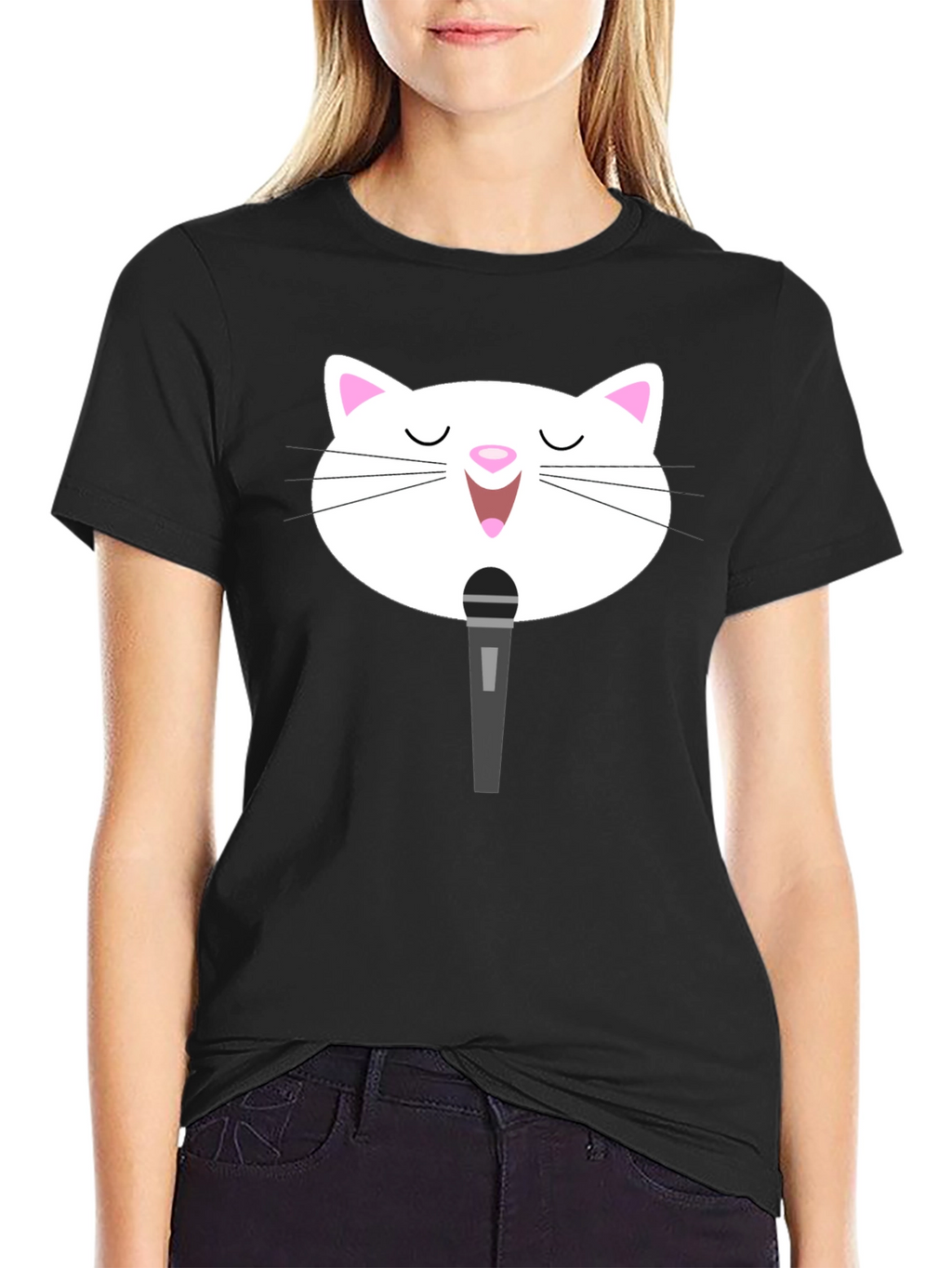 Singing Cat T-Shirt - Black Graphic Tee