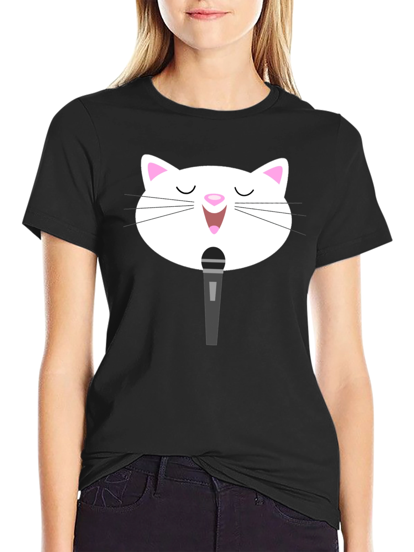 Singing Cat T-Shirt - Black Graphic Tee
