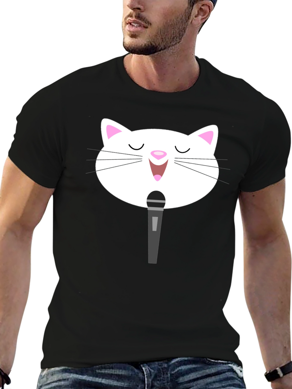 Singing Cat T-Shirt - Black Graphic Tee