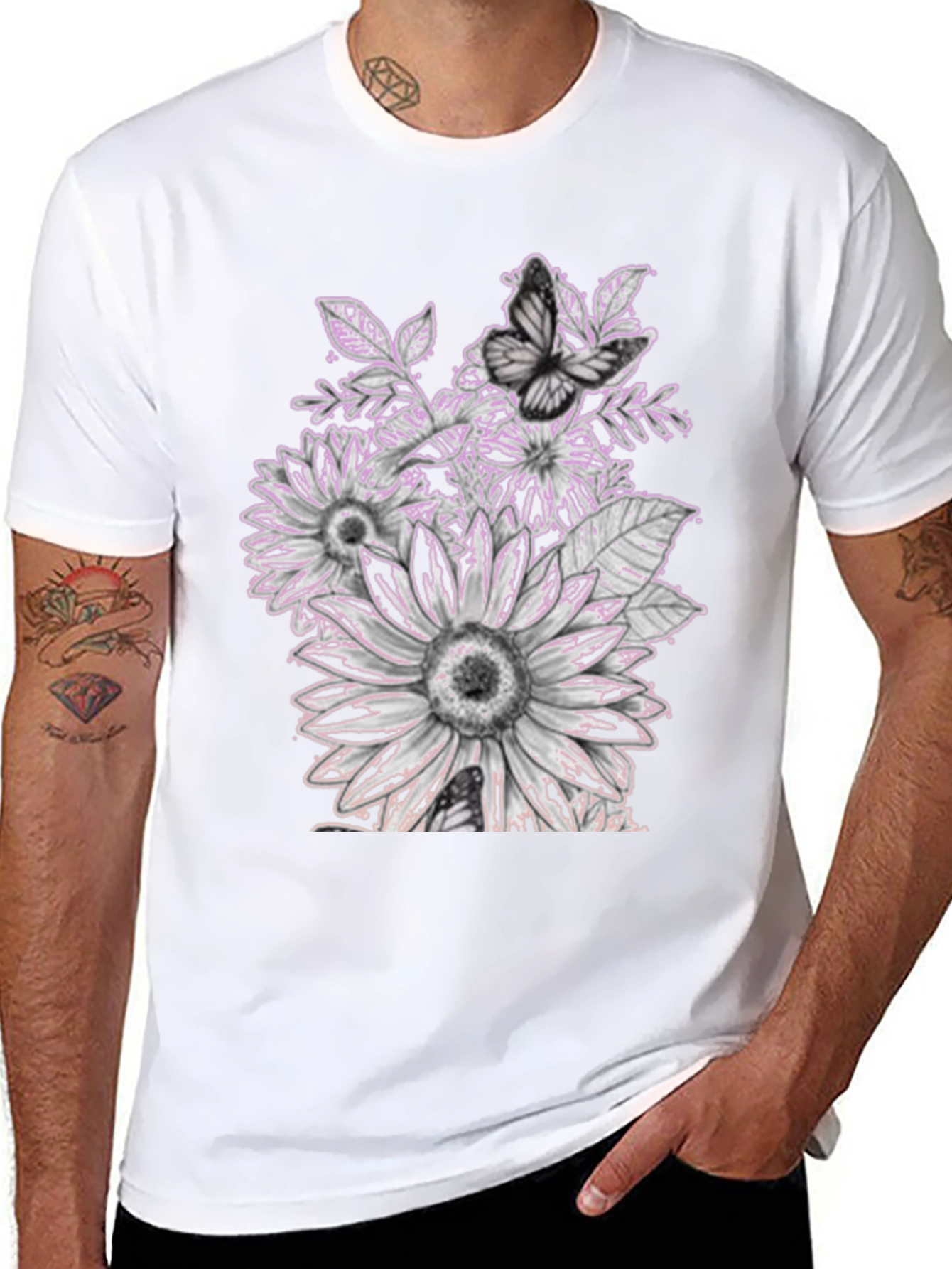 Floral Butterfly Graphic Black Tee