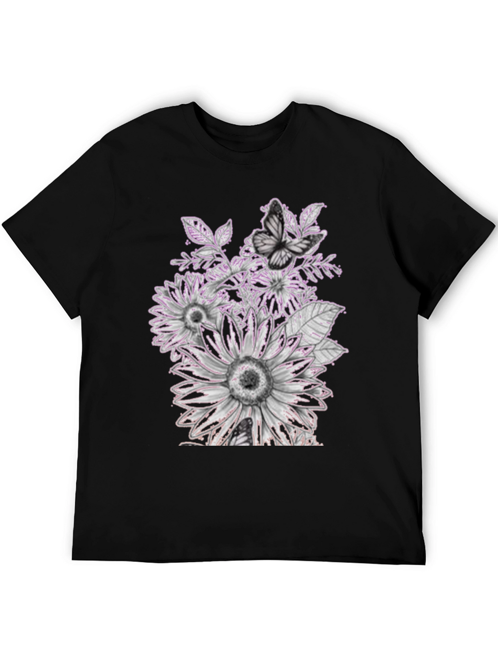 Floral Butterfly Graphic Black Tee