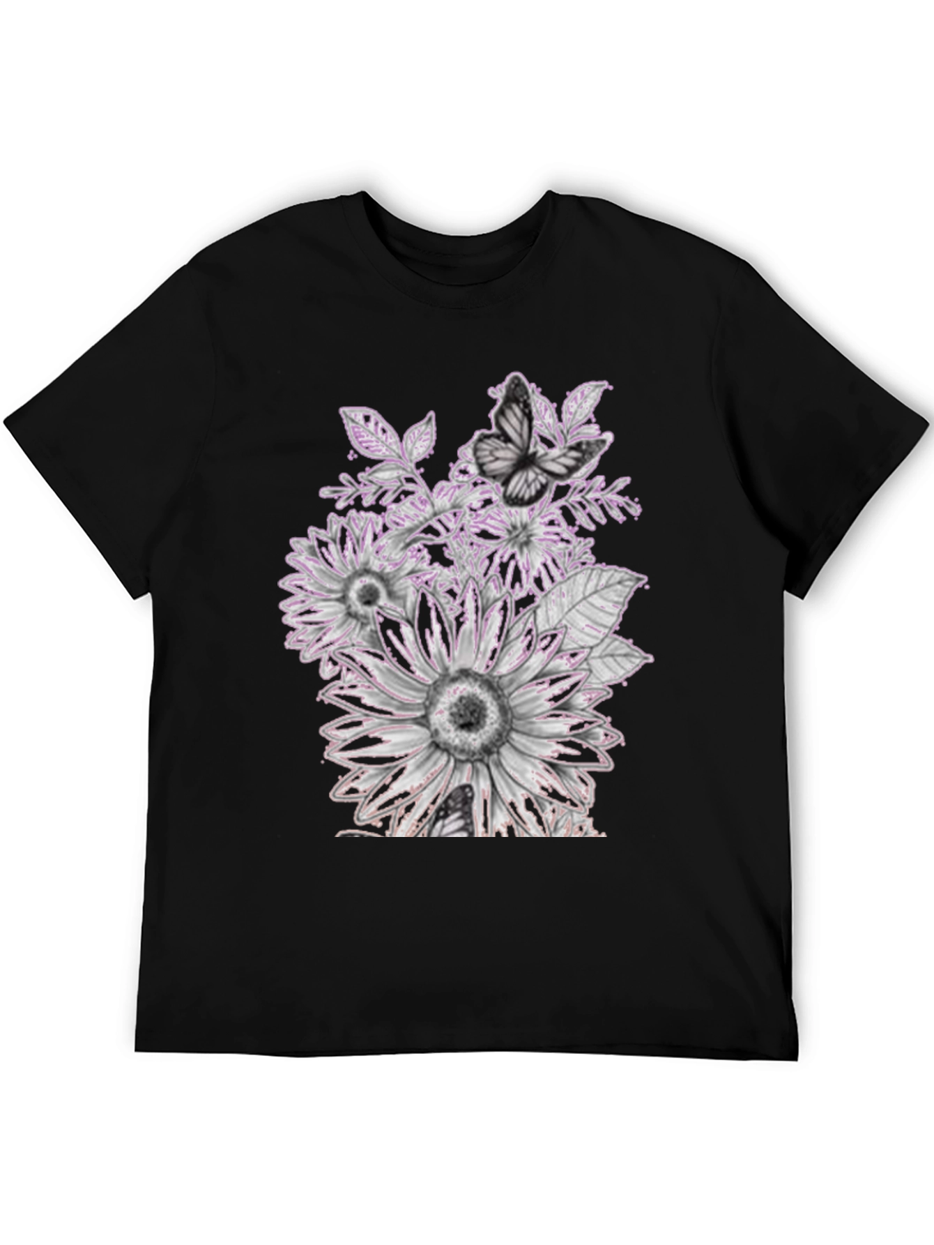 Floral Butterfly Graphic Black Tee