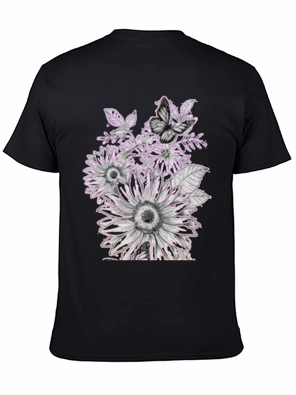 Floral Butterfly Graphic Black Tee