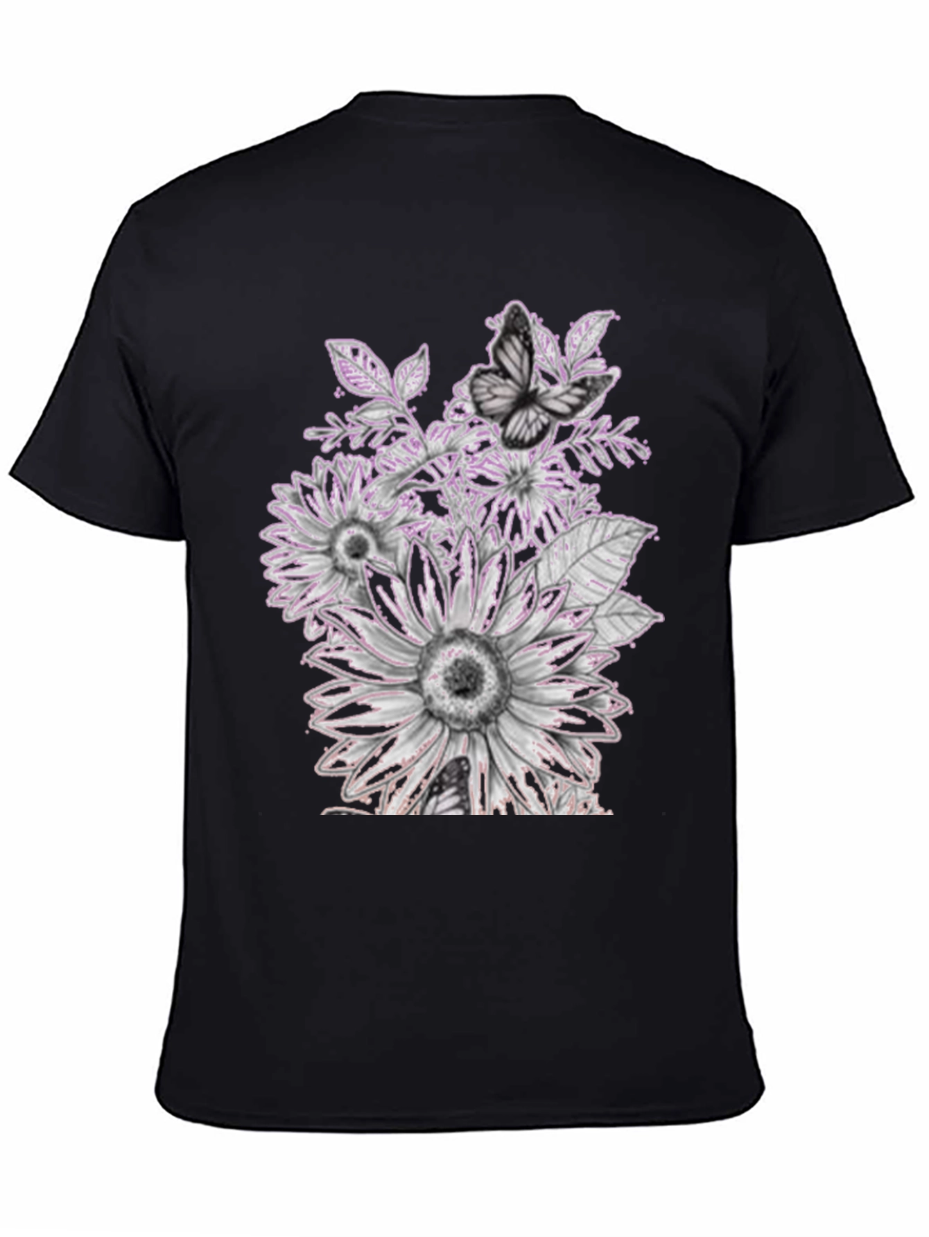 Floral Butterfly Graphic Black Tee