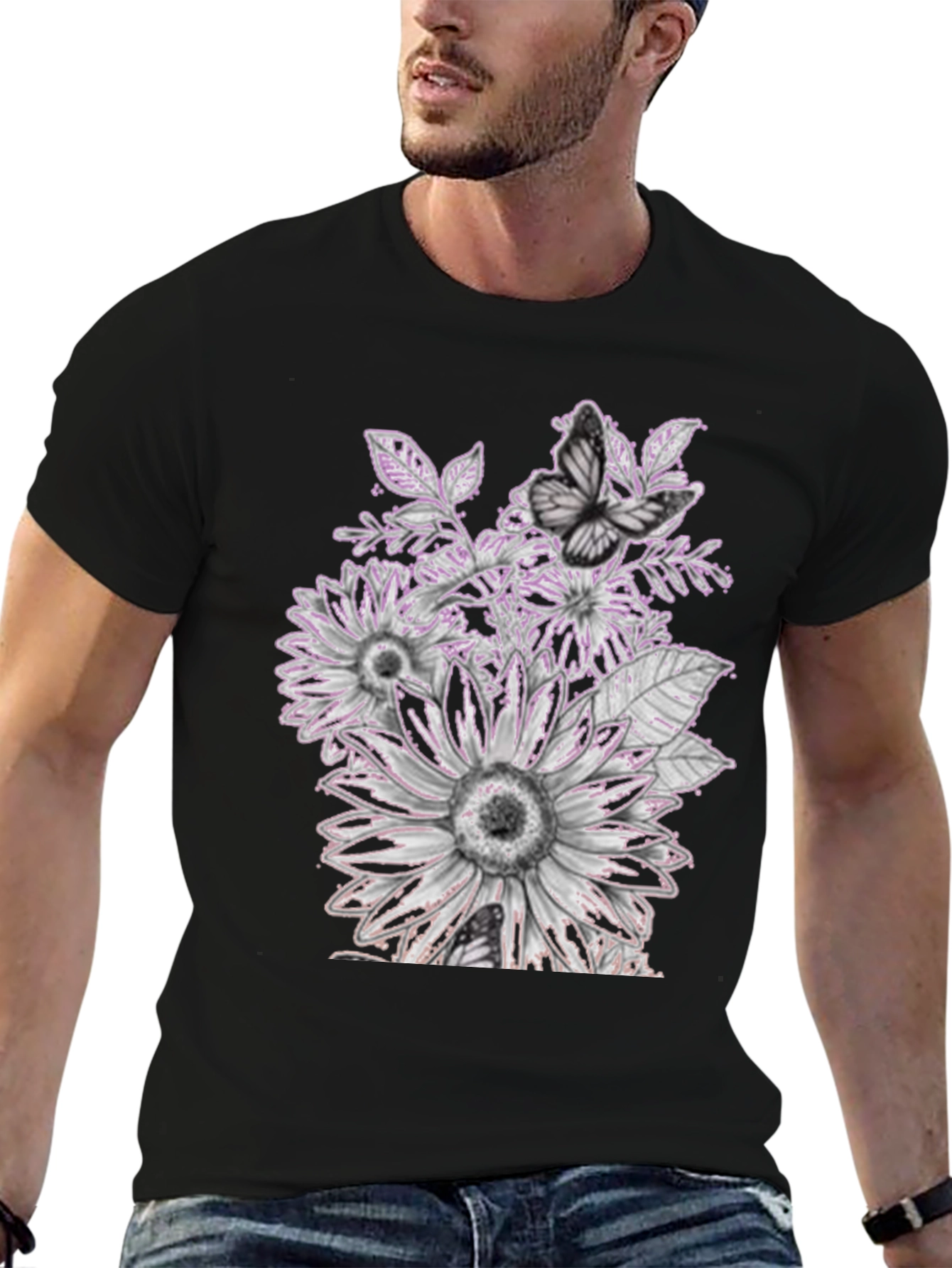 Floral Butterfly Graphic Black Tee