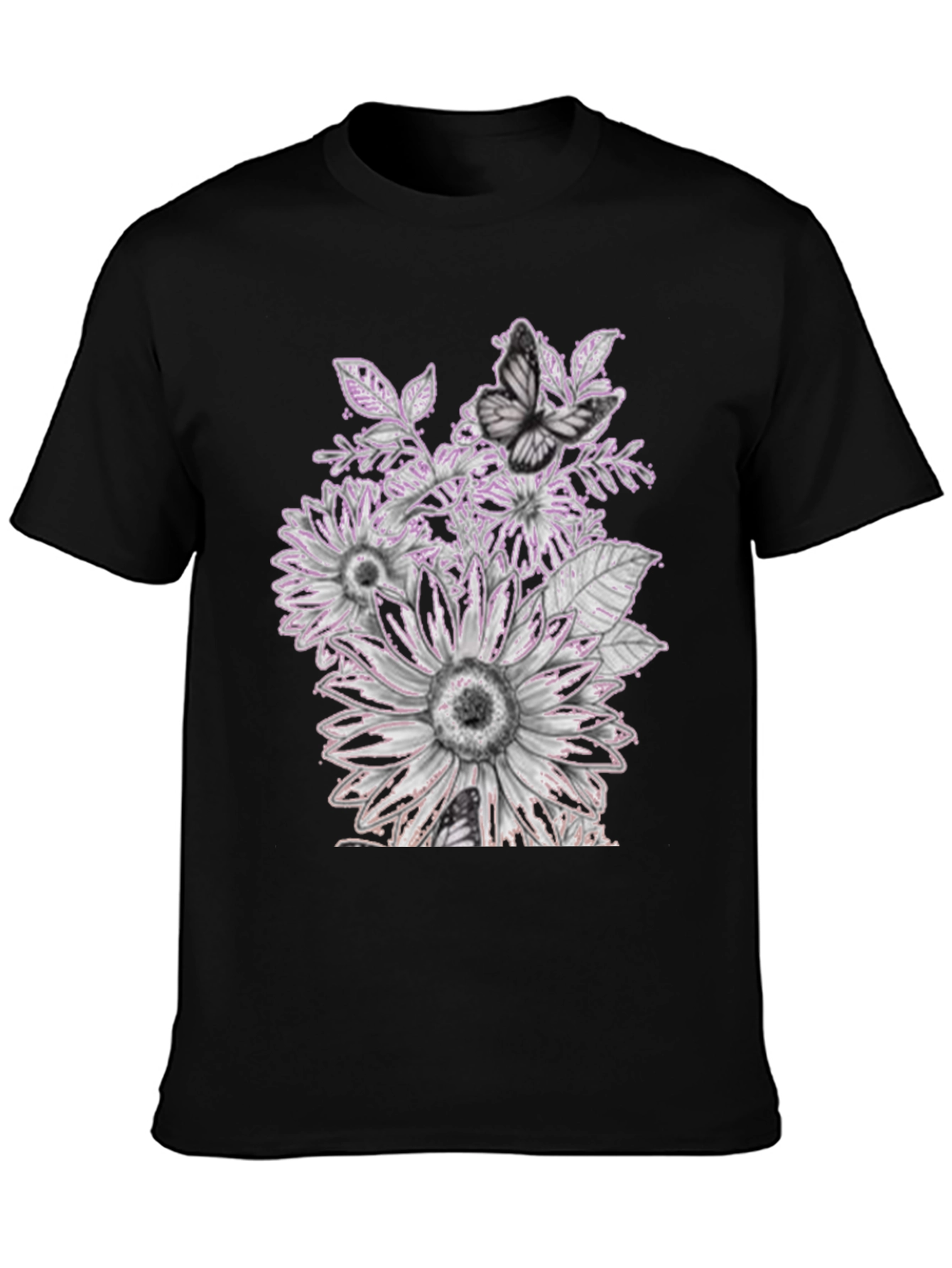 Floral Butterfly Graphic Black Tee