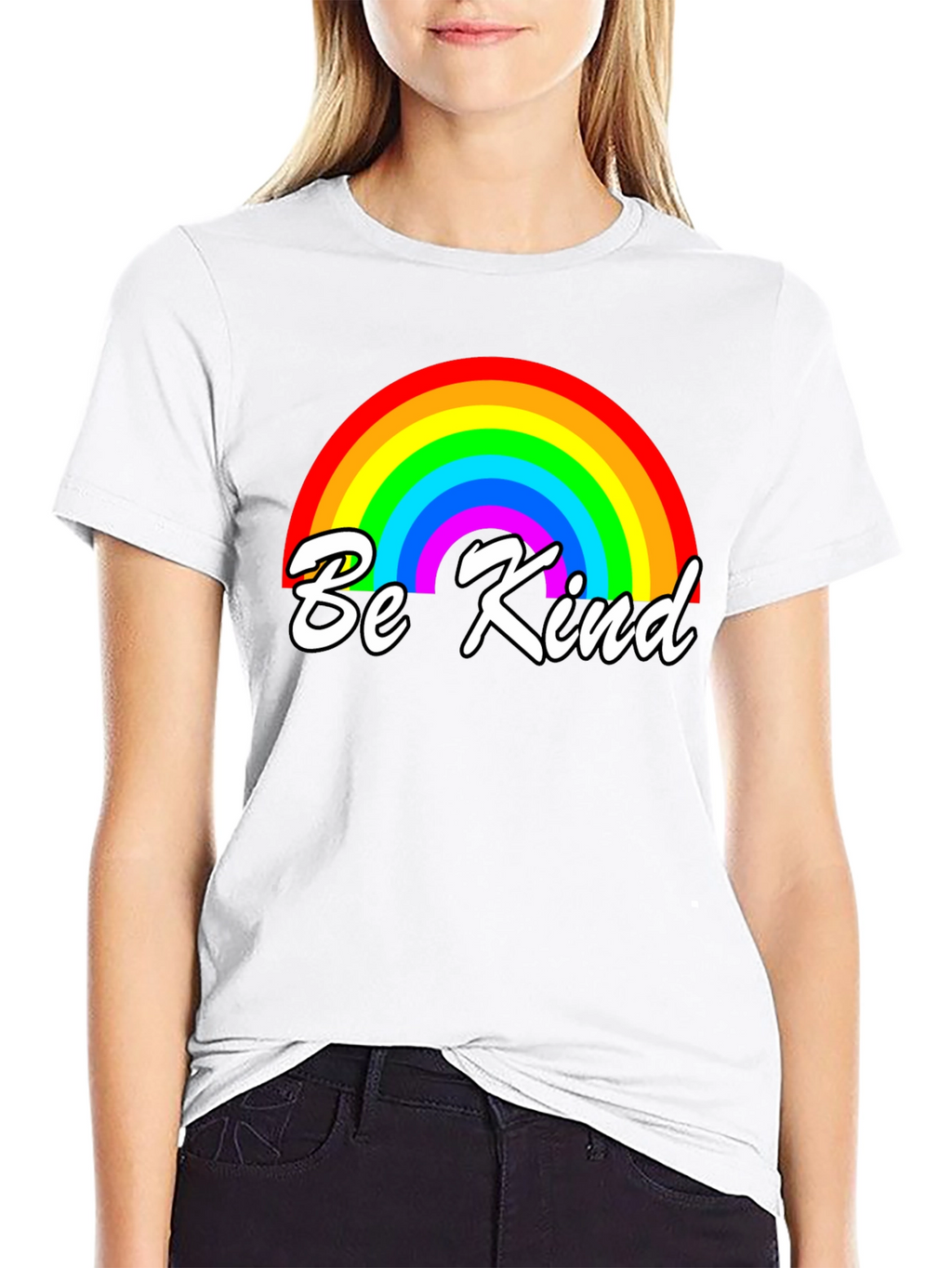 Be Kind Rainbow Graphic T-Shirt - Black