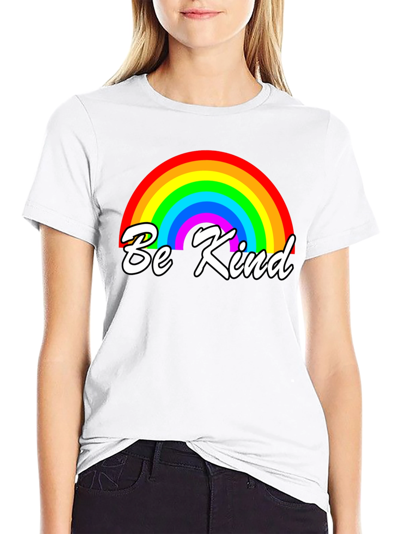 Be Kind Rainbow Graphic T-Shirt - Black
