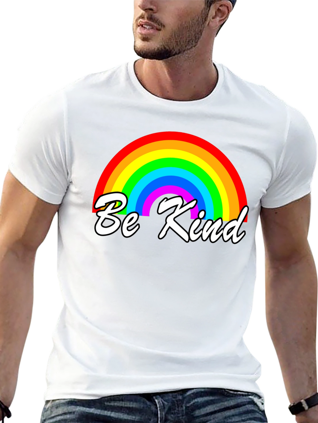 Be Kind Rainbow Graphic T-Shirt - Black