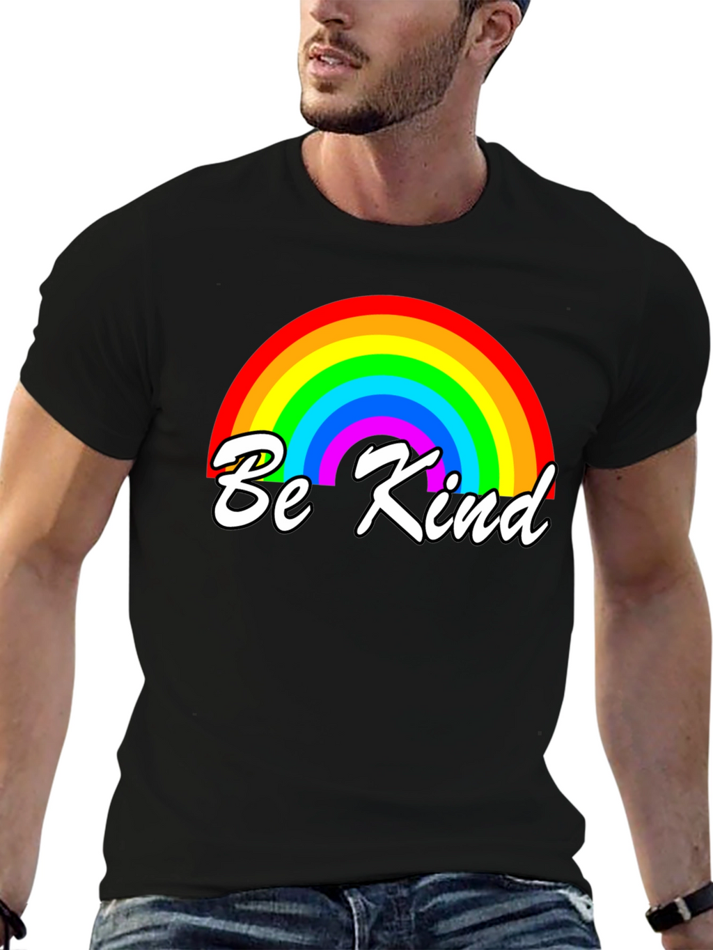 Be Kind Rainbow Graphic T-Shirt - Black