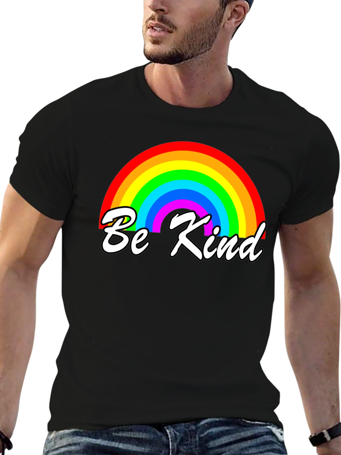 Be Kind Rainbow Graphic T-Shirt - Black