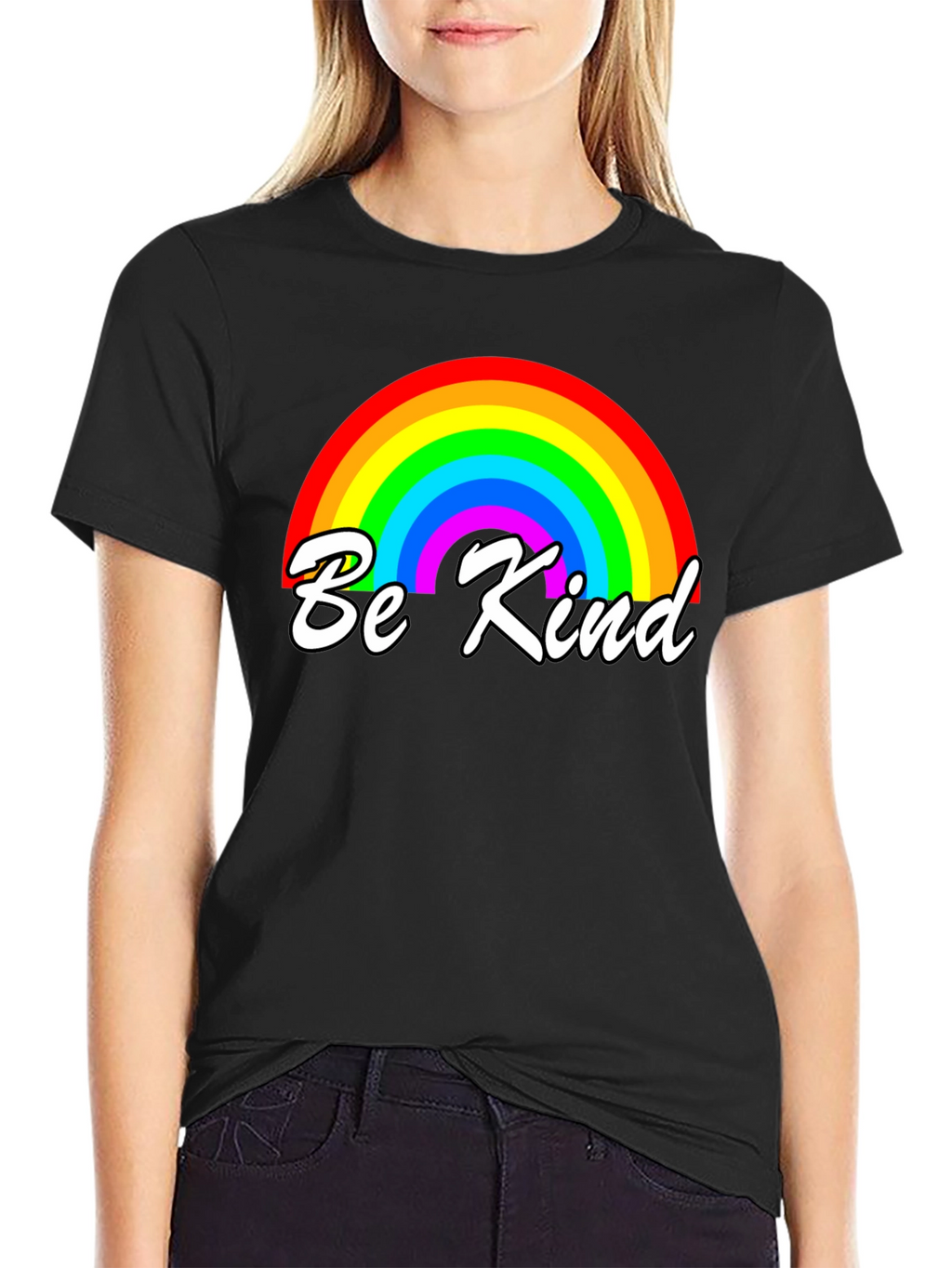 Be Kind Rainbow Graphic T-Shirt - Black