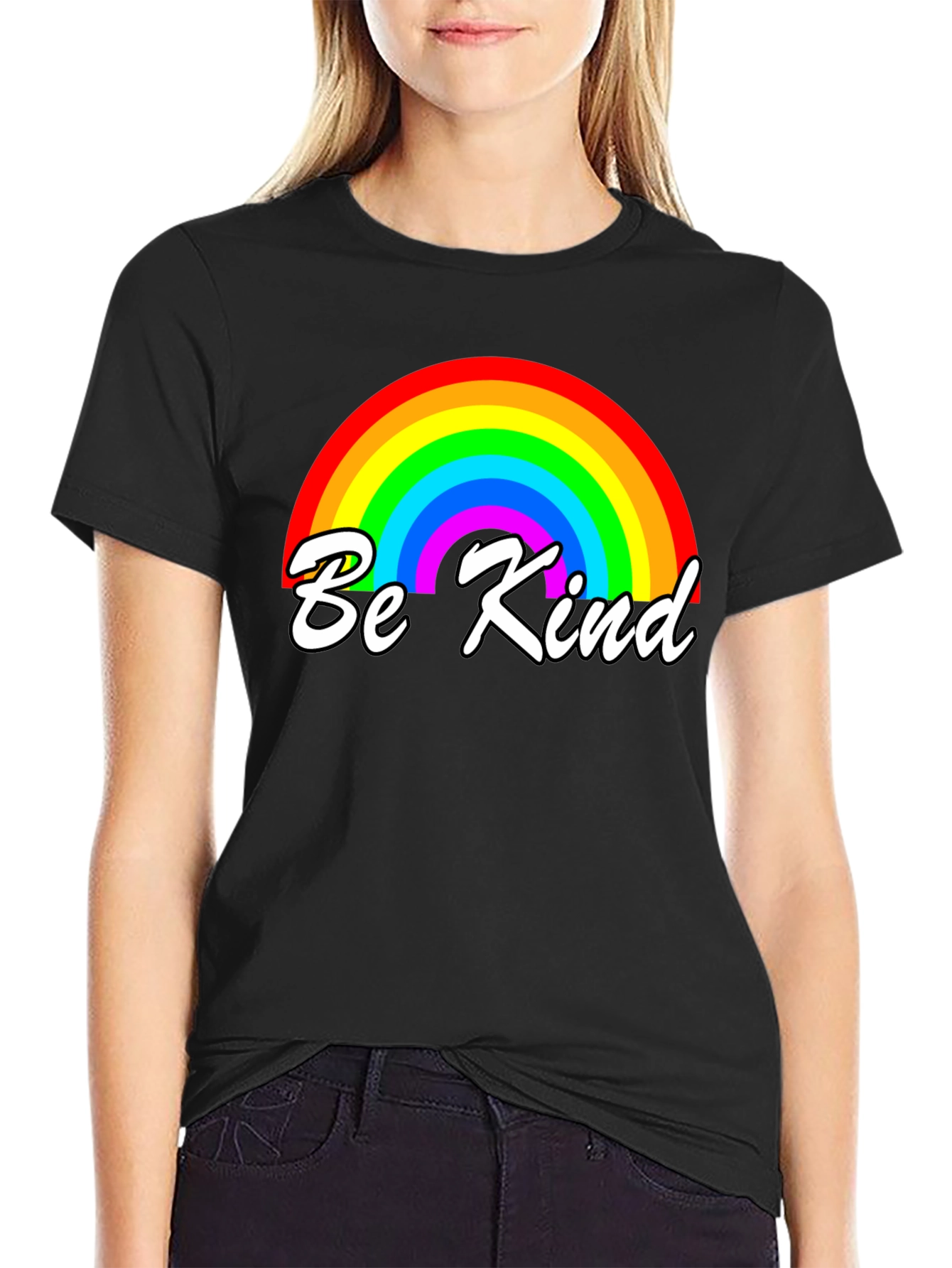 Be Kind Rainbow Graphic T-Shirt - Black