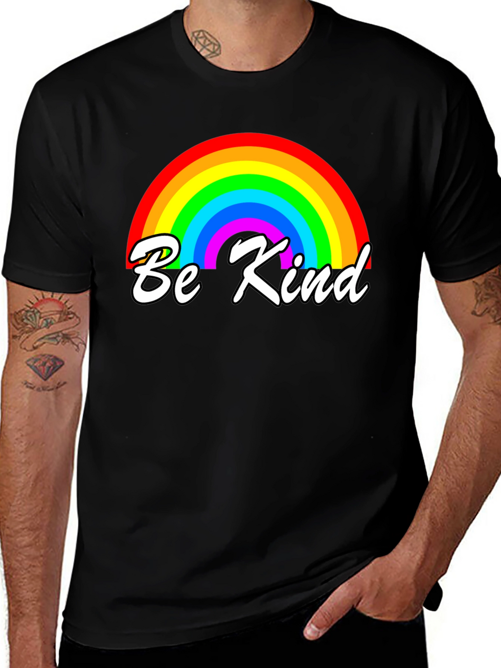 Be Kind Rainbow Graphic T-Shirt - Black