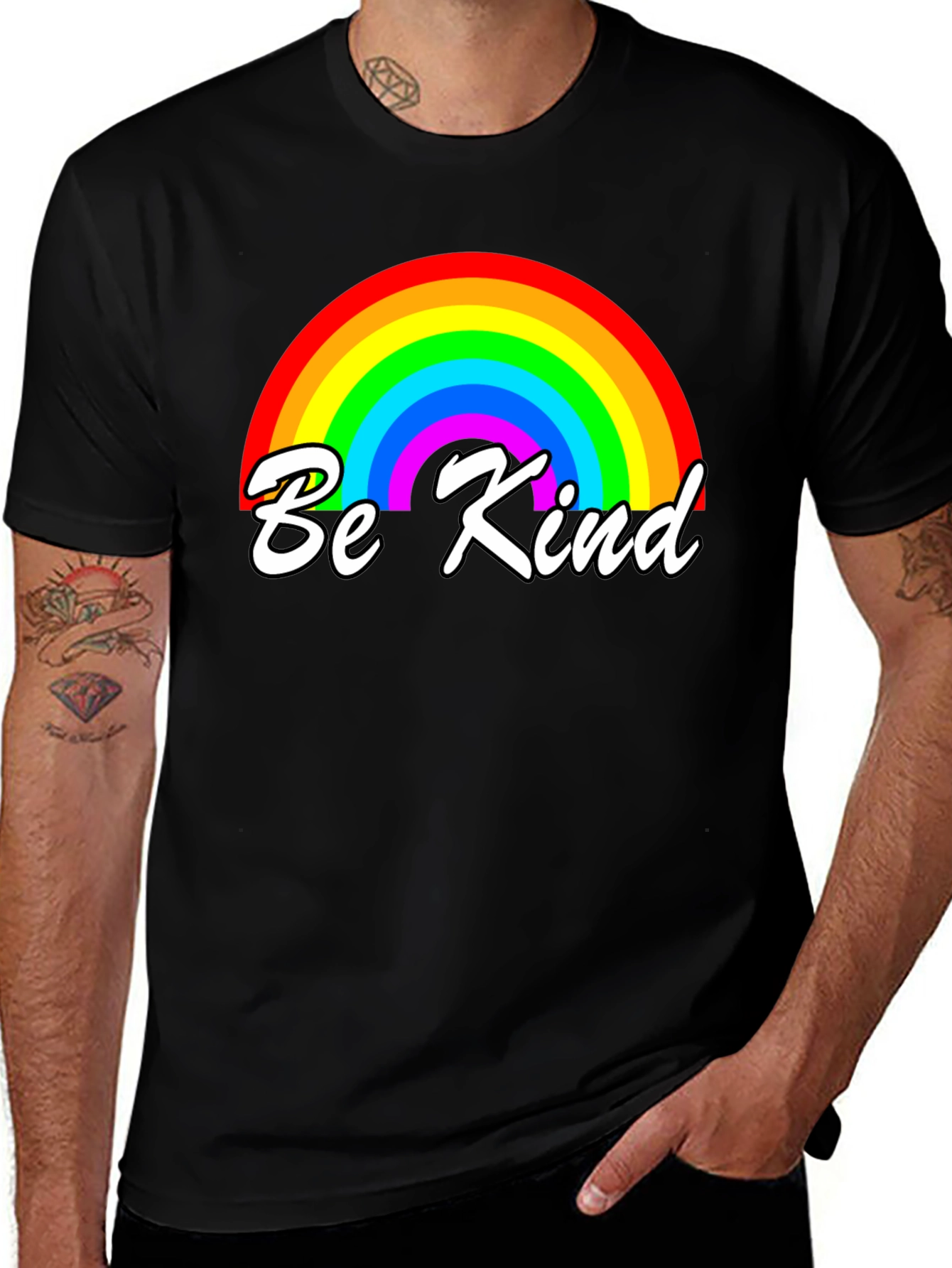 Be Kind Rainbow Graphic T-Shirt - Black