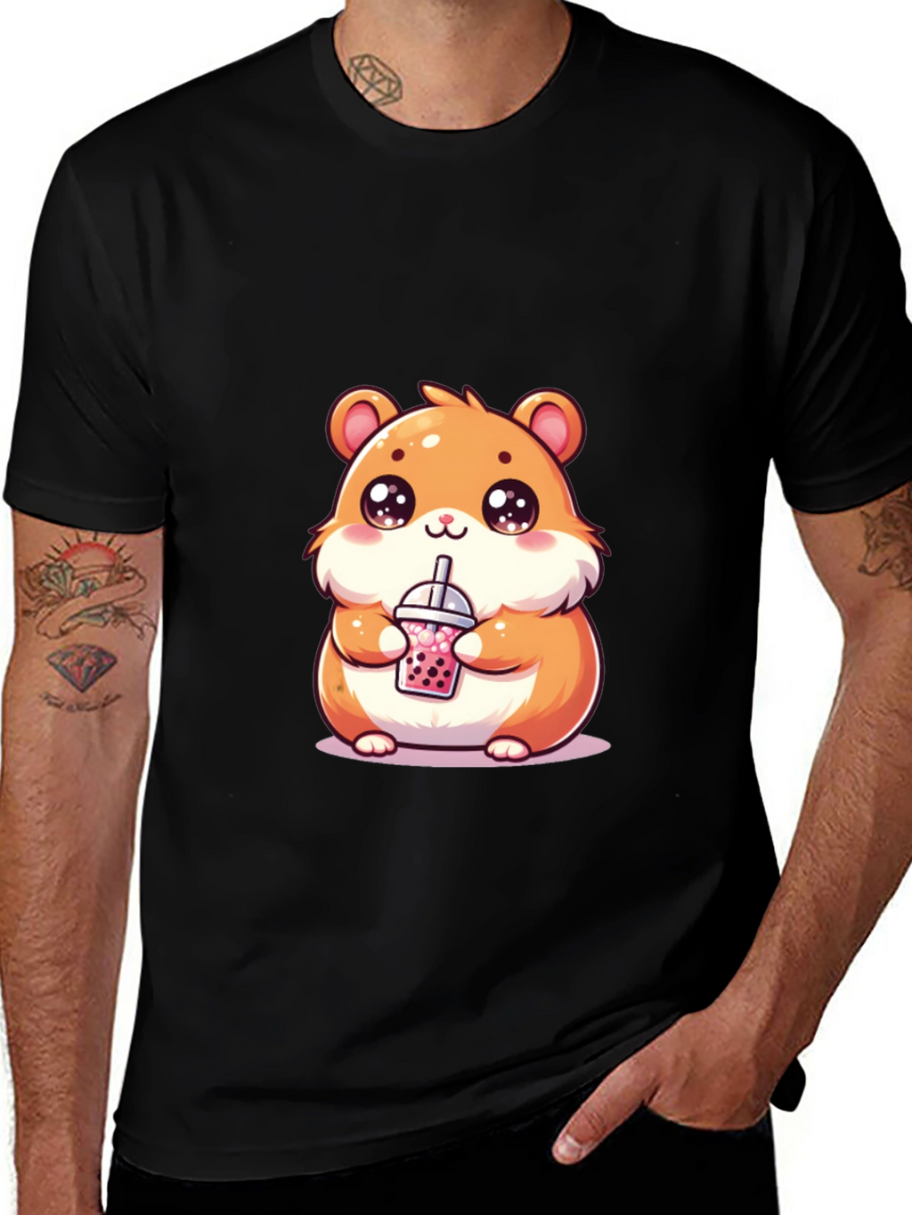 Cute Hamster Boba Tea Graphic T-Shirt