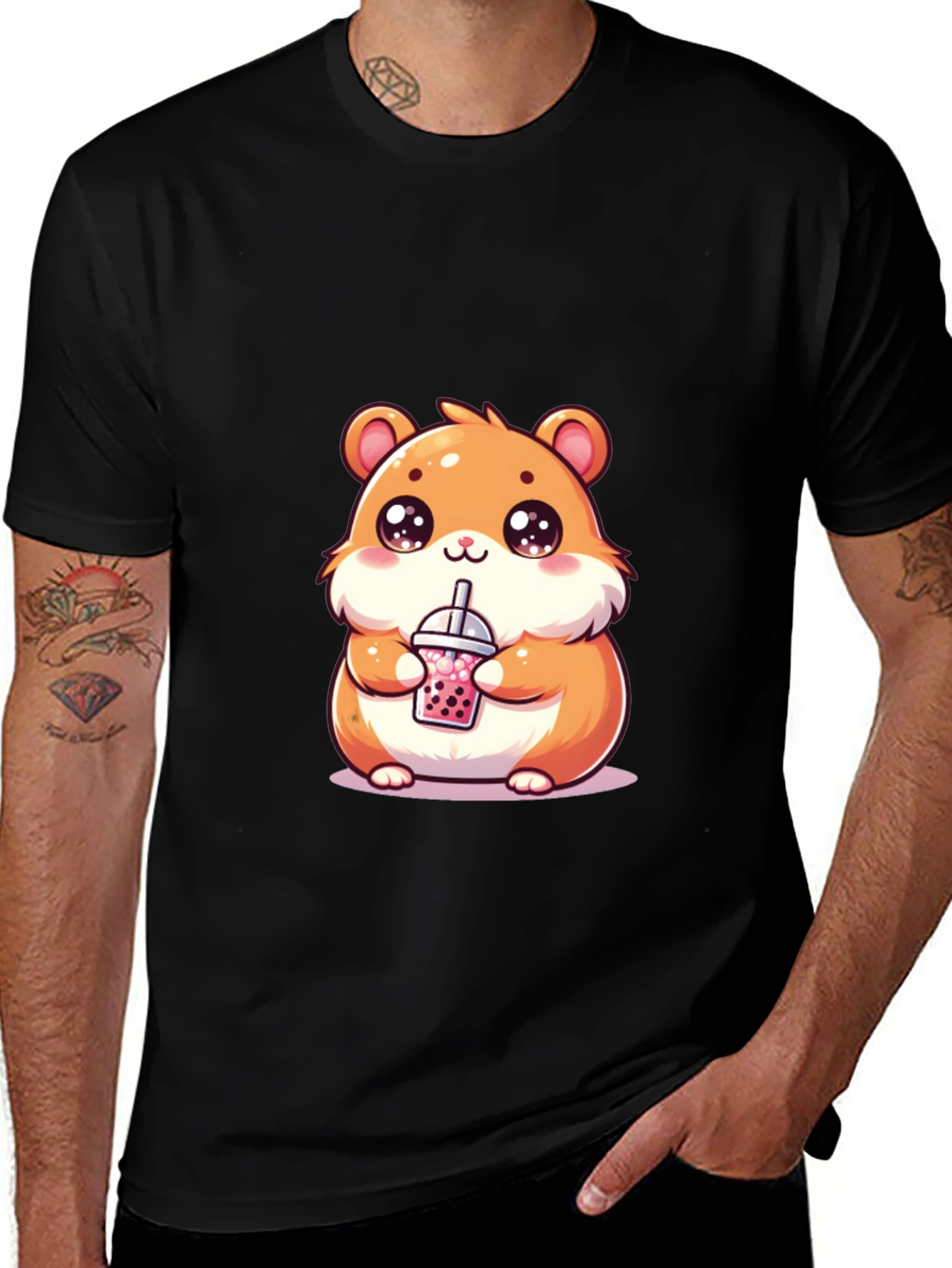 Cute Hamster Boba Tea Graphic T-Shirt