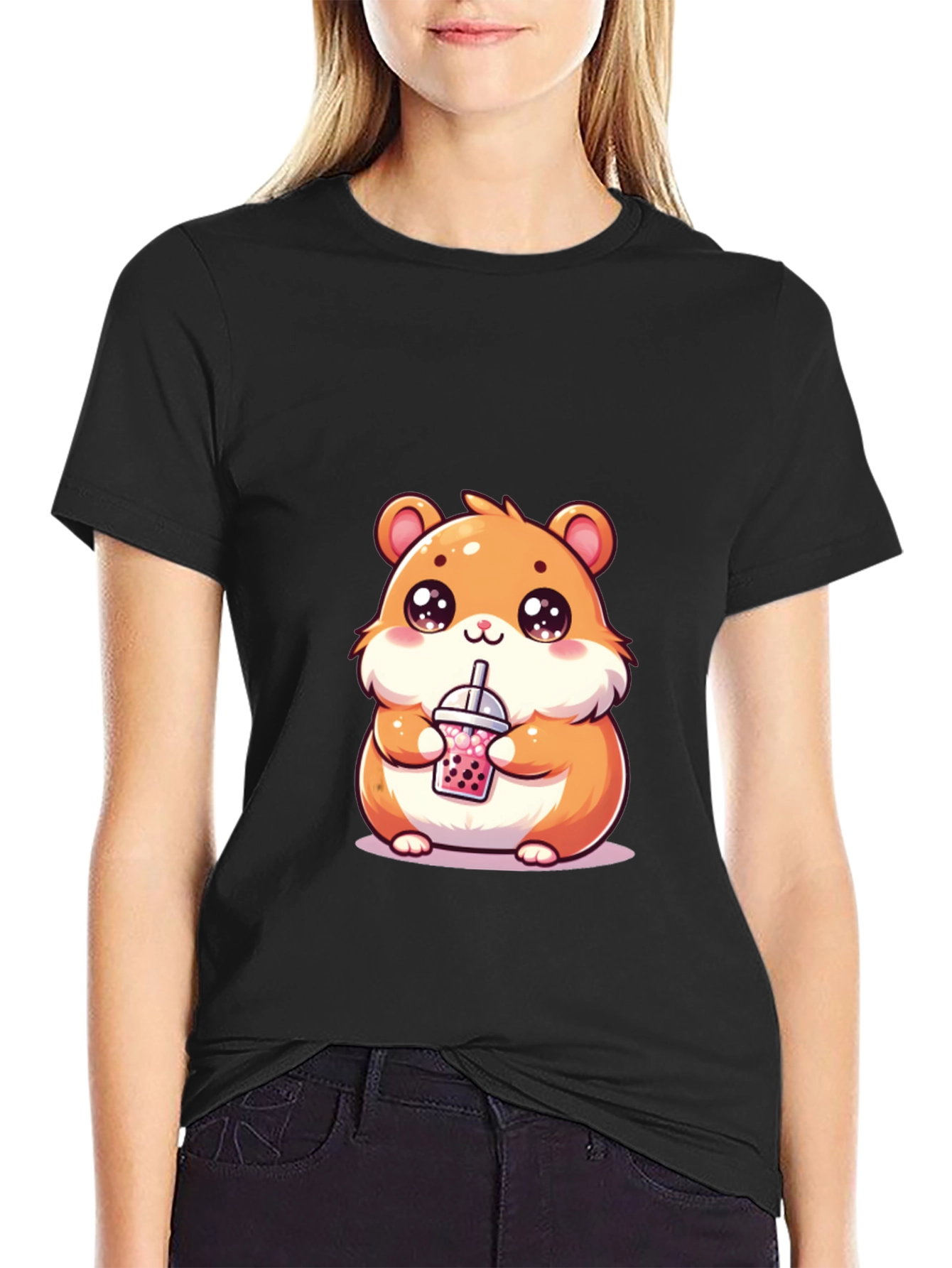 Cute Hamster Boba Tea Graphic T-Shirt