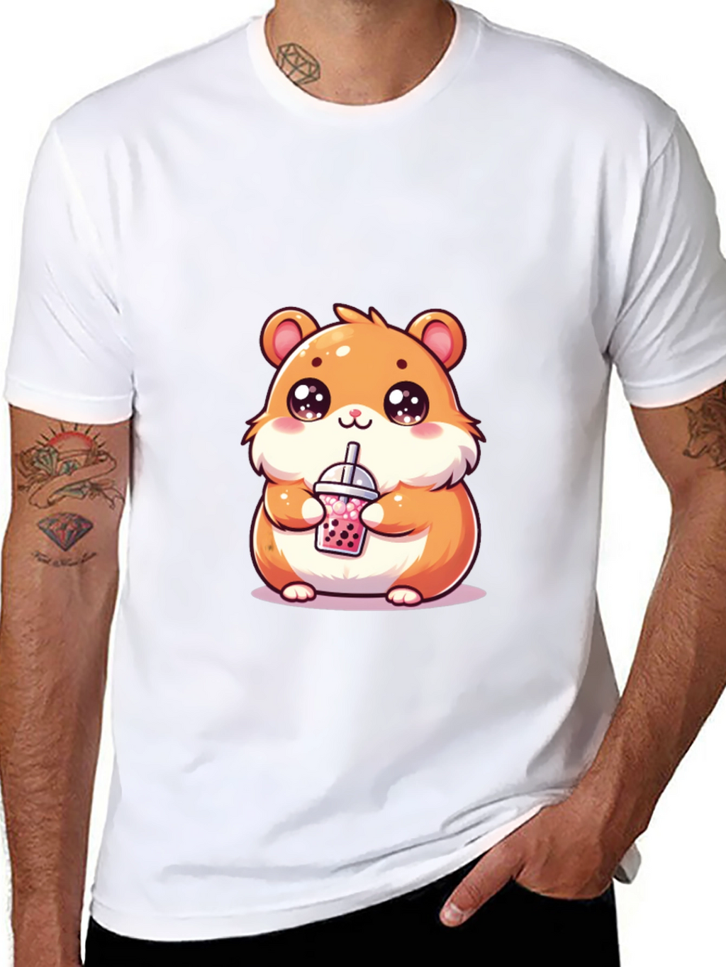 Cute Hamster Boba Tea Graphic T-Shirt