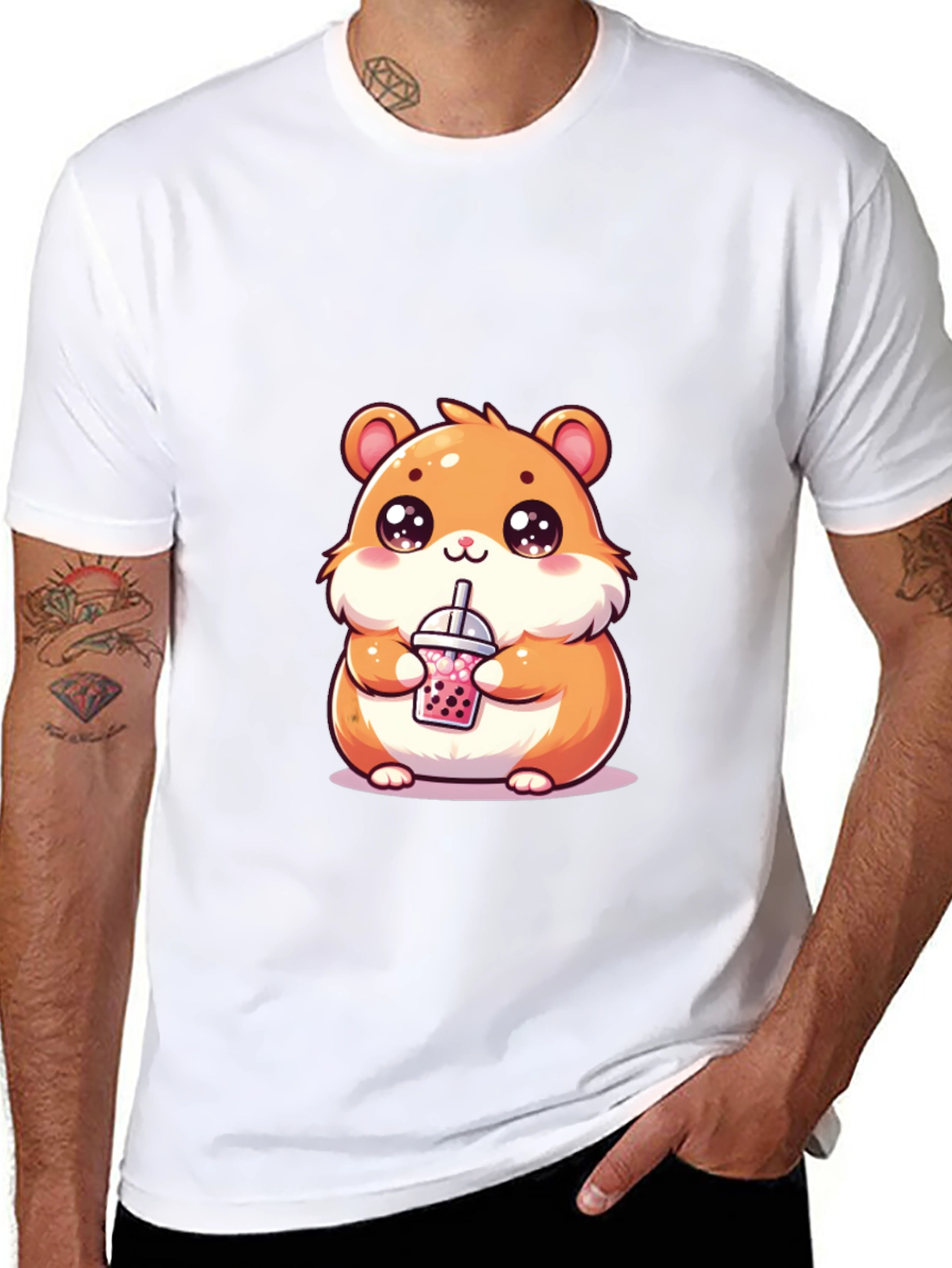 Cute Hamster Boba Tea Graphic T-Shirt