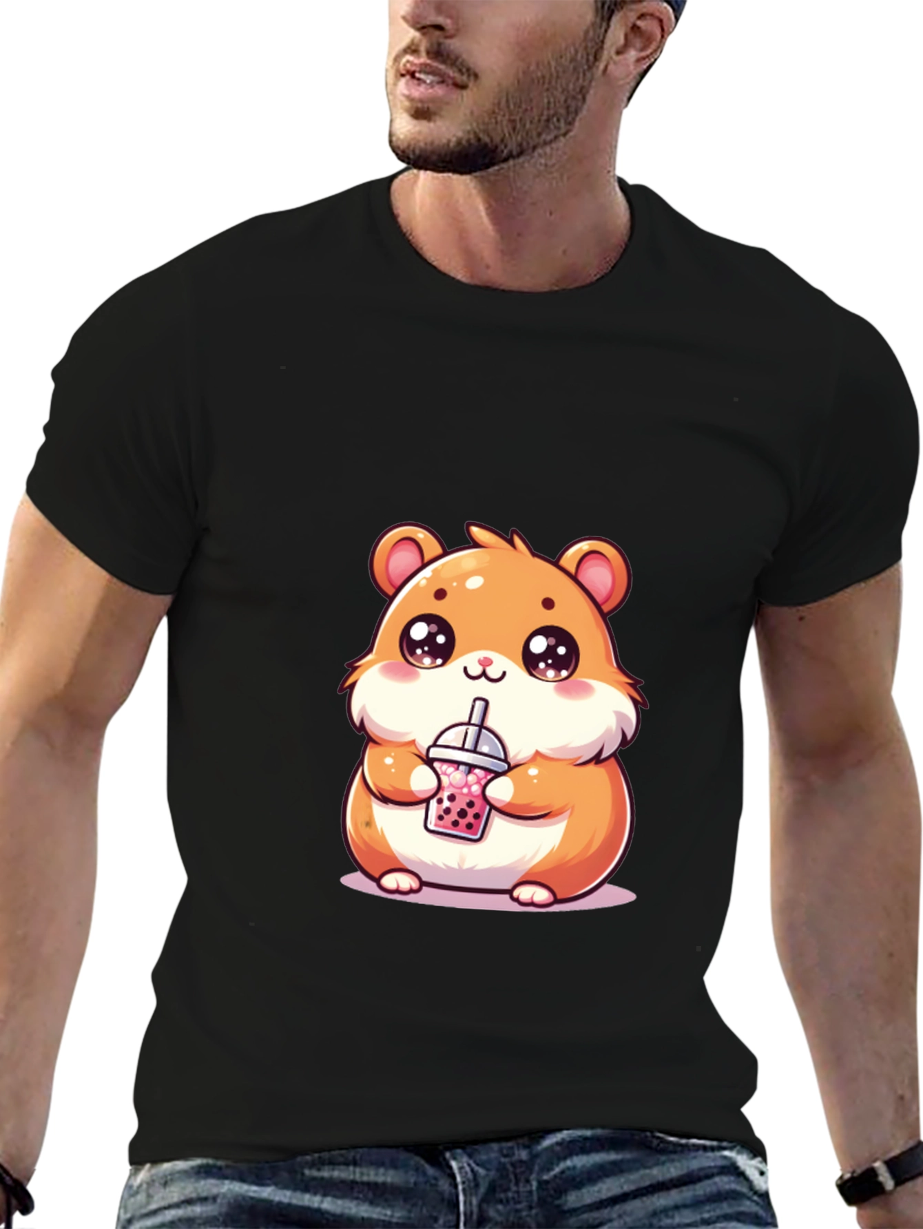 Cute Hamster Boba Tea Graphic T-Shirt