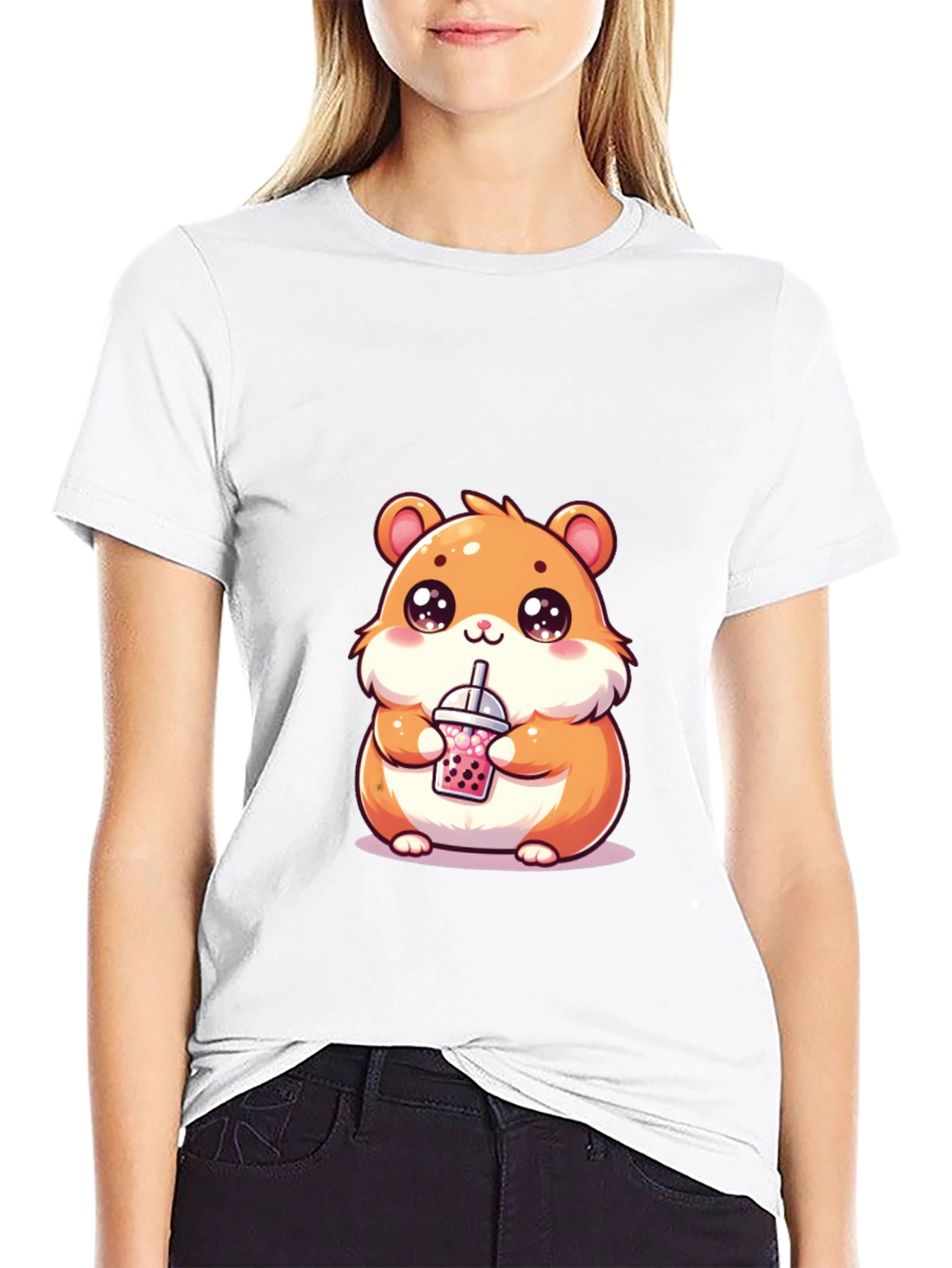 Cute Hamster Boba Tea Graphic T-Shirt