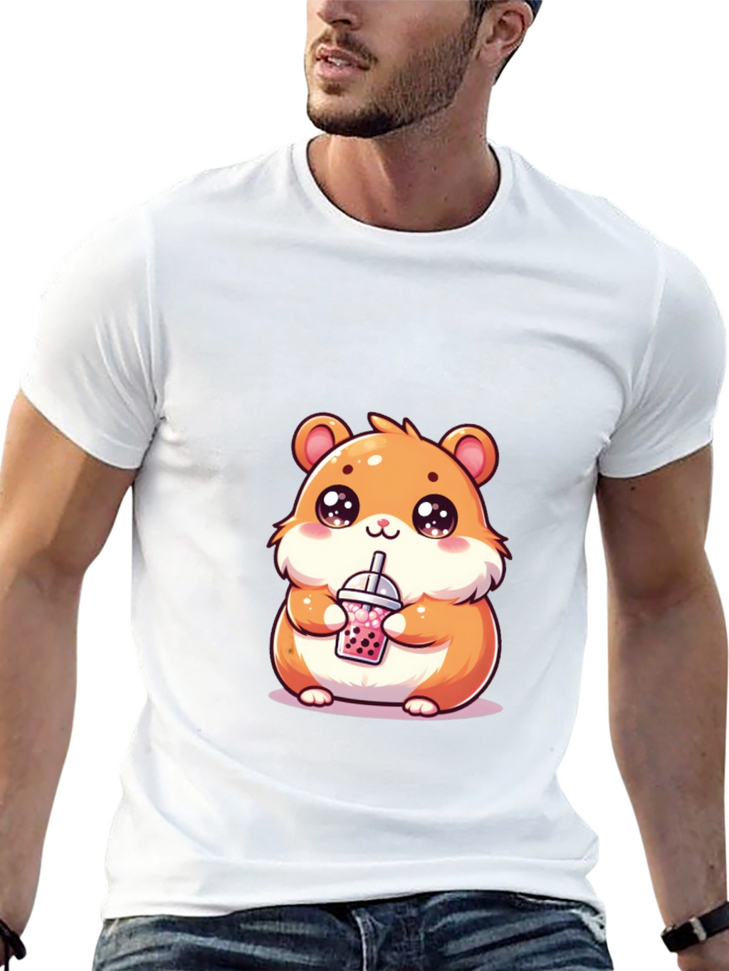 Cute Hamster Boba Tea Graphic T-Shirt