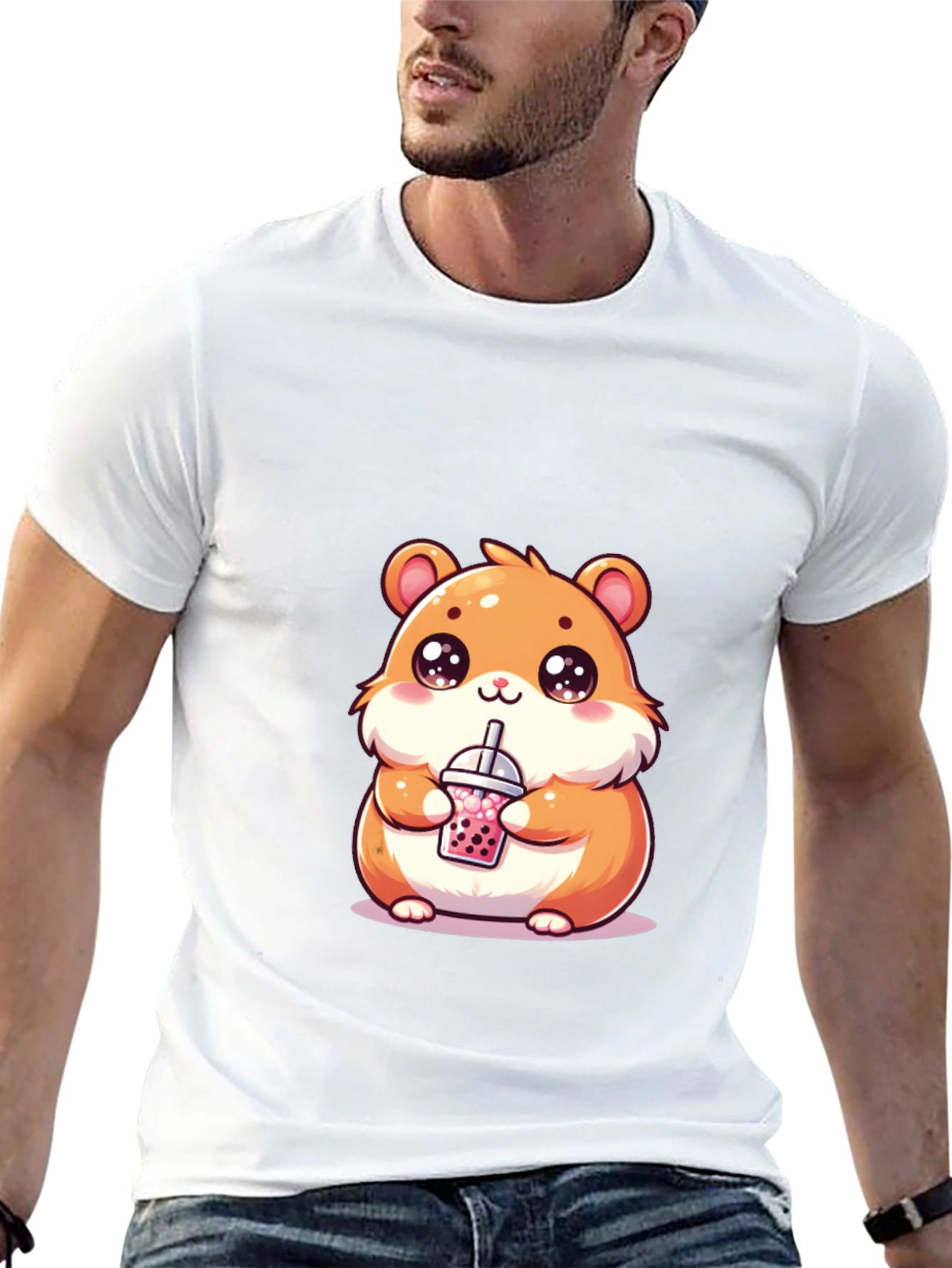 Cute Hamster Boba Tea Graphic T-Shirt