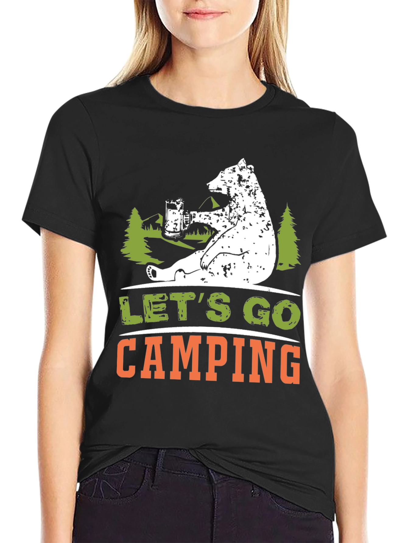 Lets Go Camping Bear Graphic T-Shirt