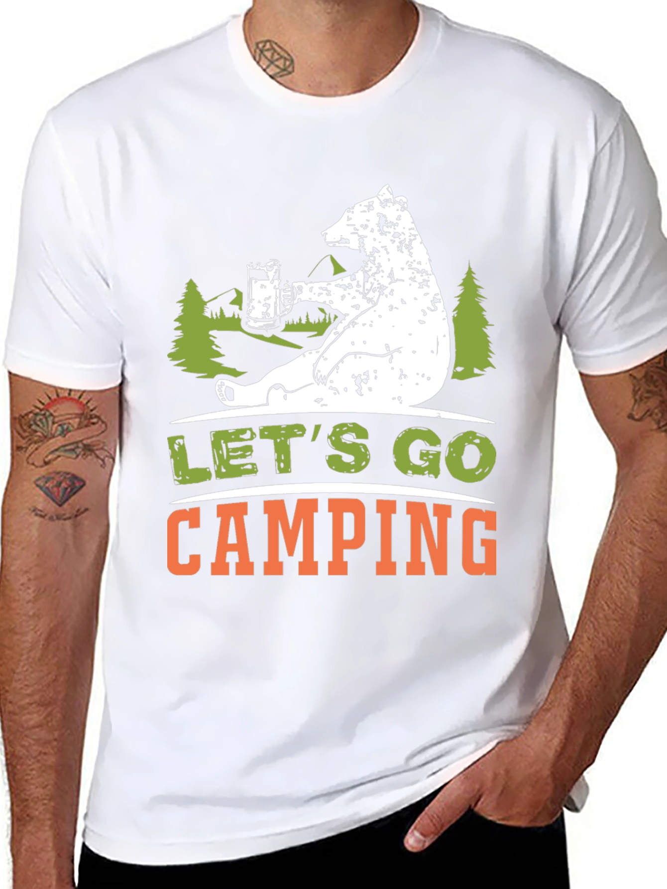 Lets Go Camping Bear Graphic T-Shirt