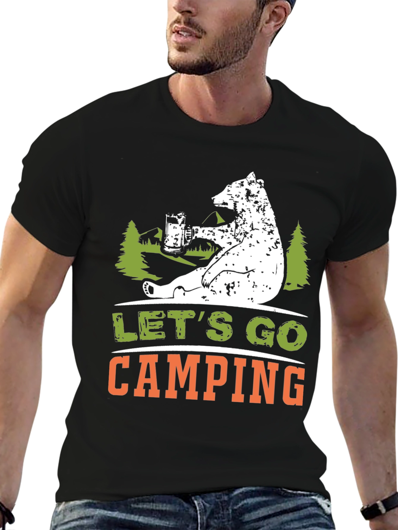 Lets Go Camping Bear Graphic T-Shirt