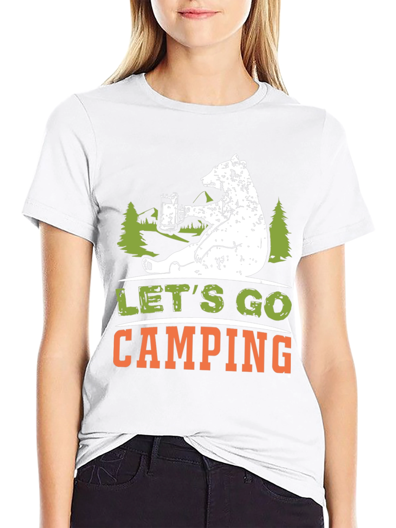 Lets Go Camping Bear Graphic T-Shirt