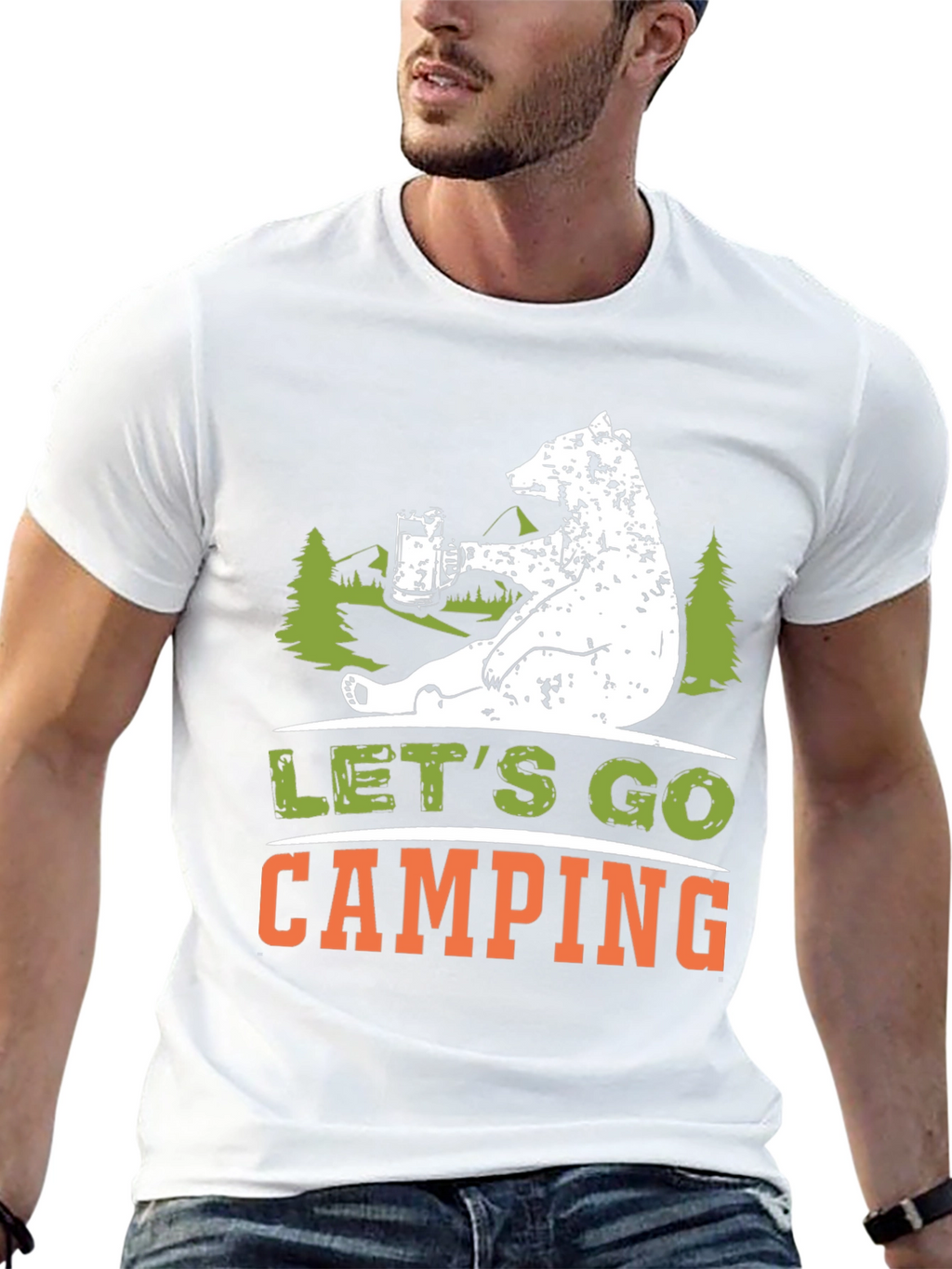 Lets Go Camping Bear Graphic T-Shirt
