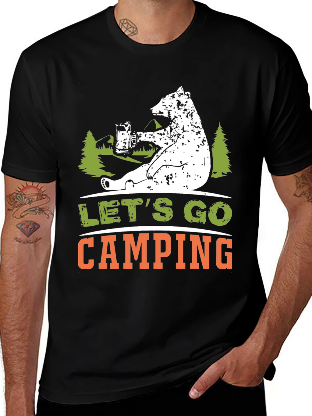 Lets Go Camping Bear Graphic T-Shirt