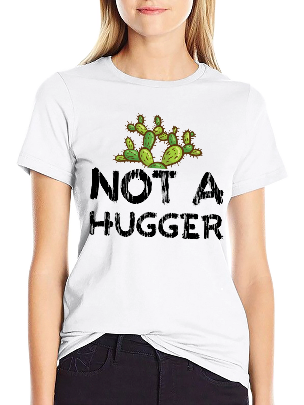 Not A Hugger Cactus Novelty Graphic T-Shirt