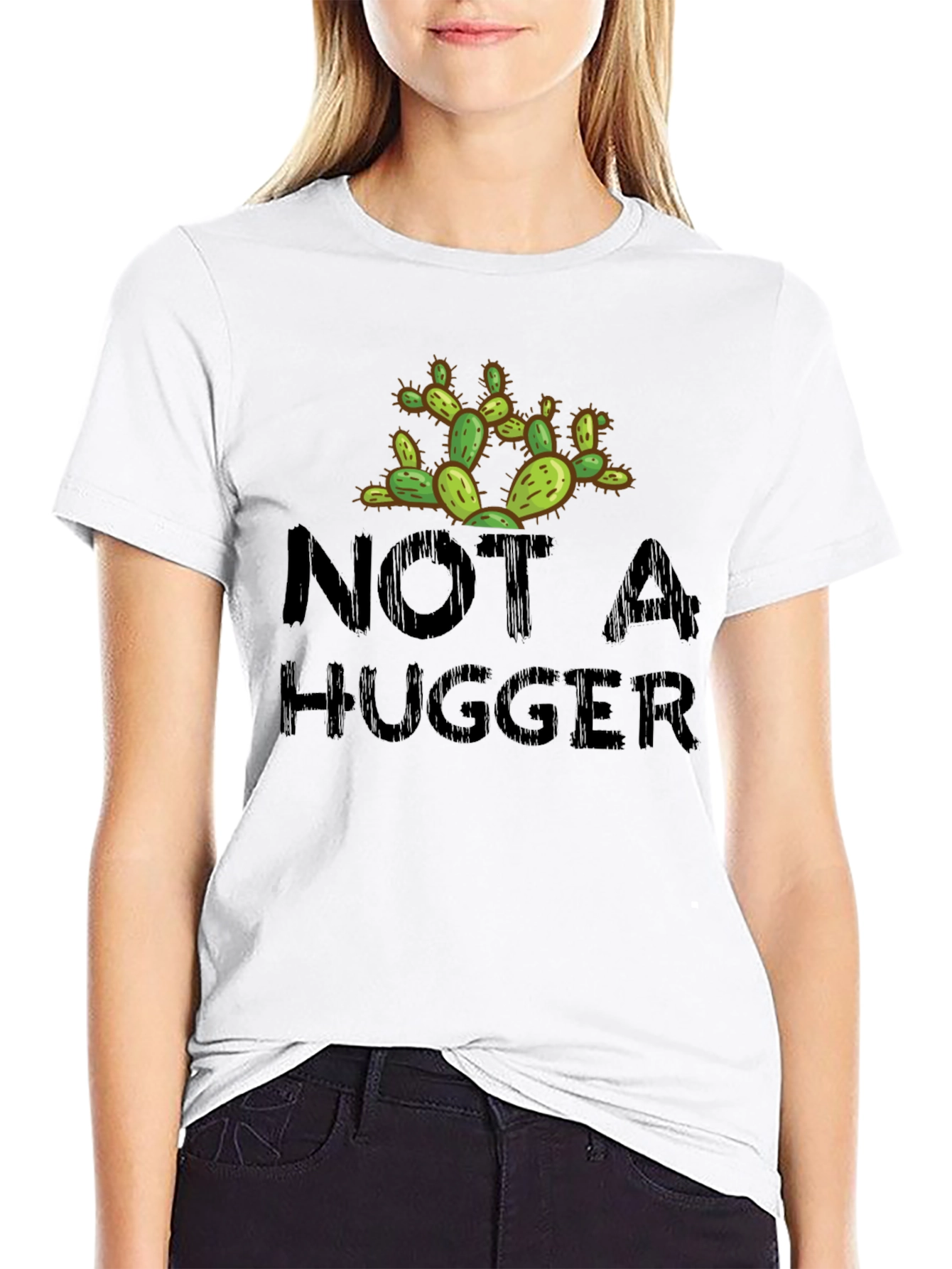 Not A Hugger Cactus Novelty Graphic T-Shirt