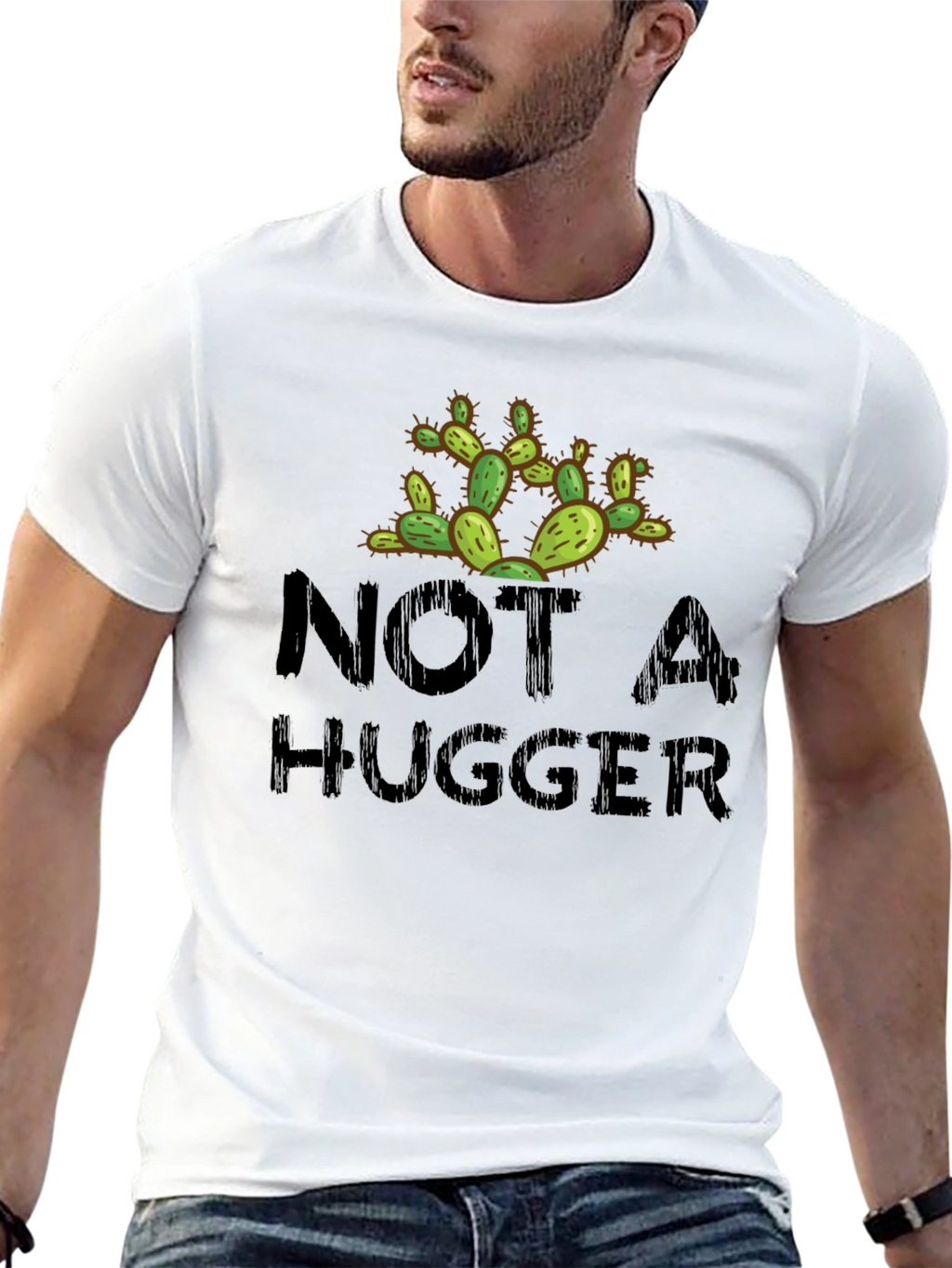 Not A Hugger Cactus Novelty Graphic T-Shirt