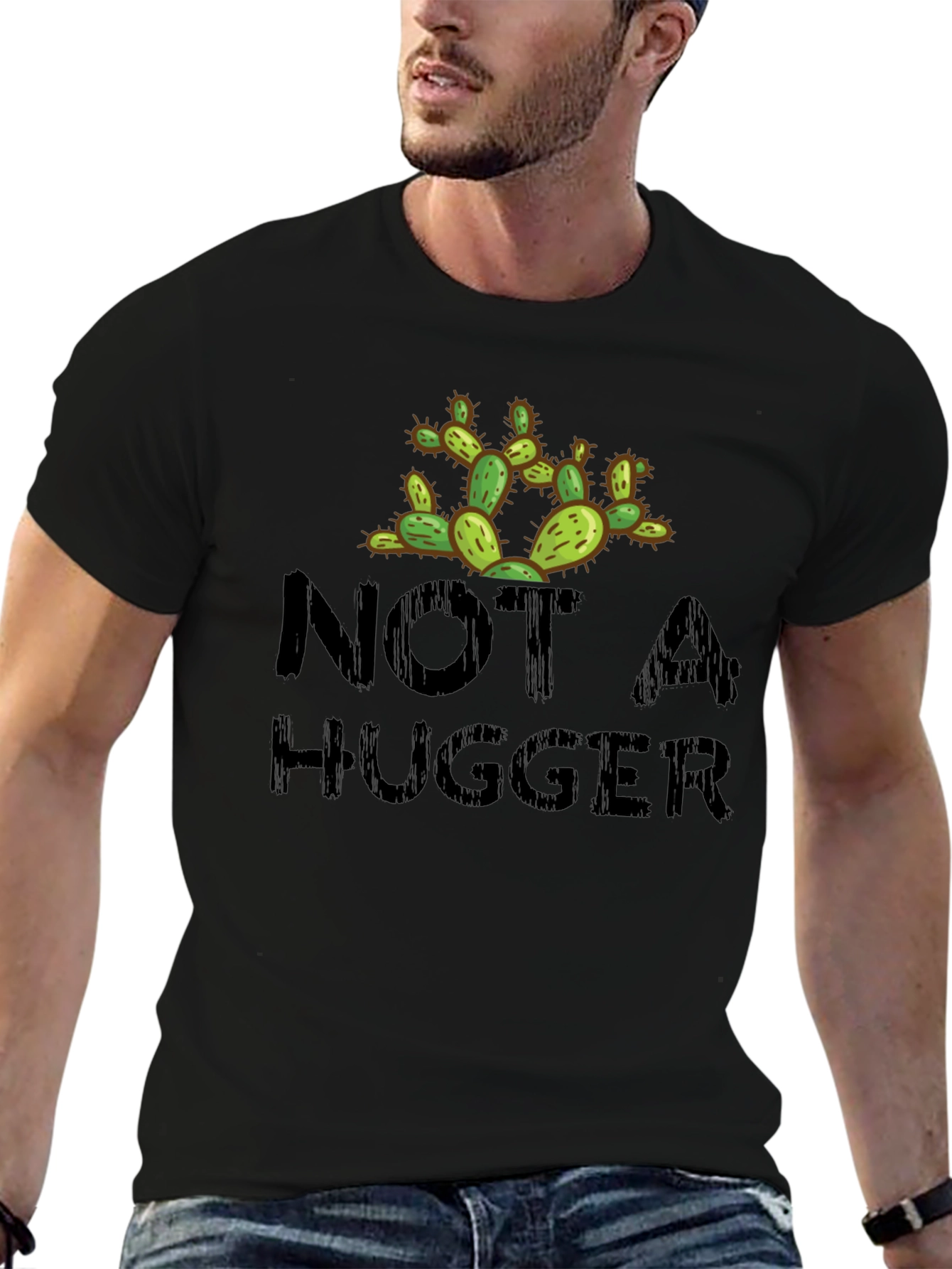 Not A Hugger Cactus Novelty Graphic T-Shirt