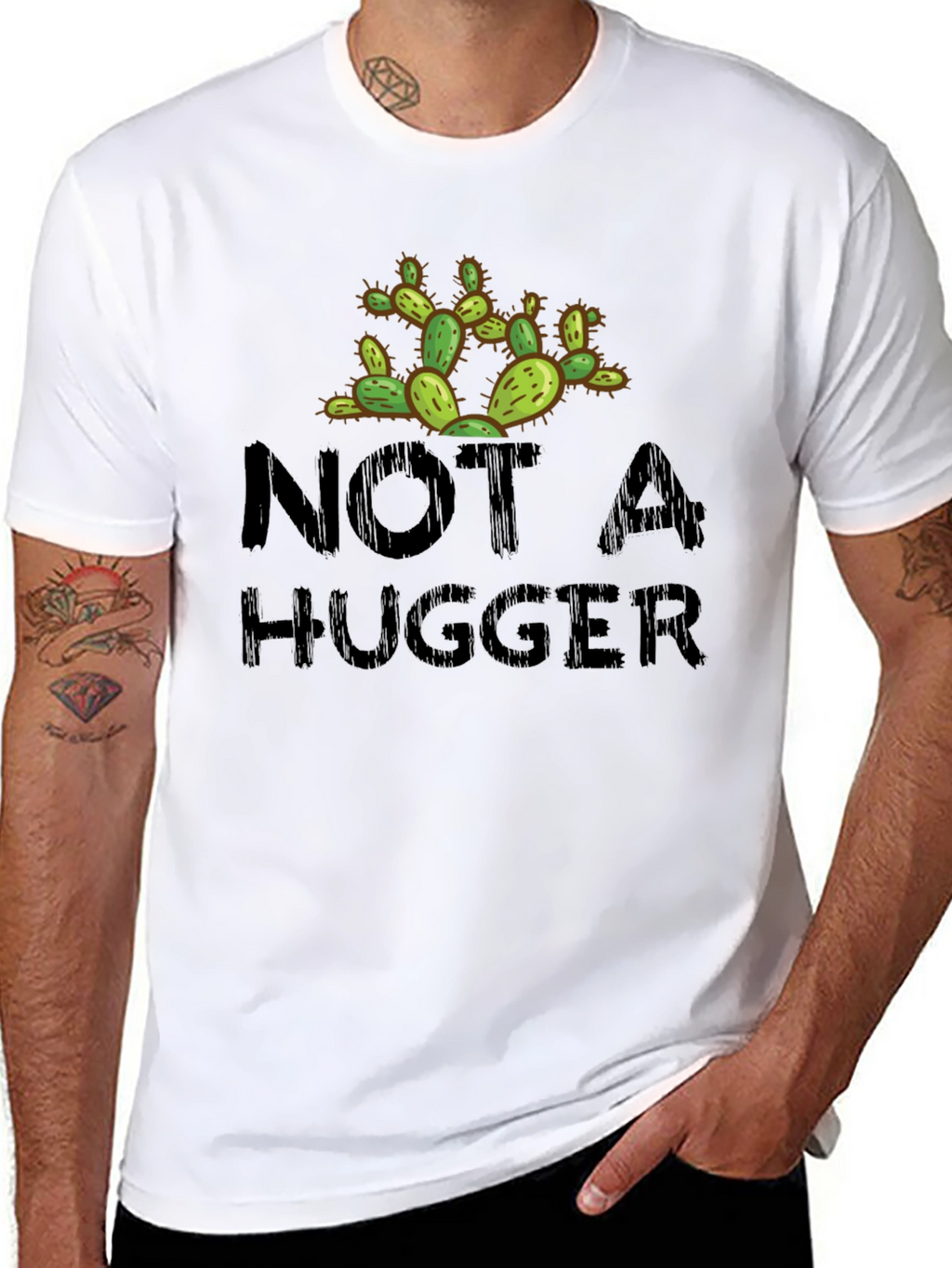 Not A Hugger Cactus Novelty Graphic T-Shirt