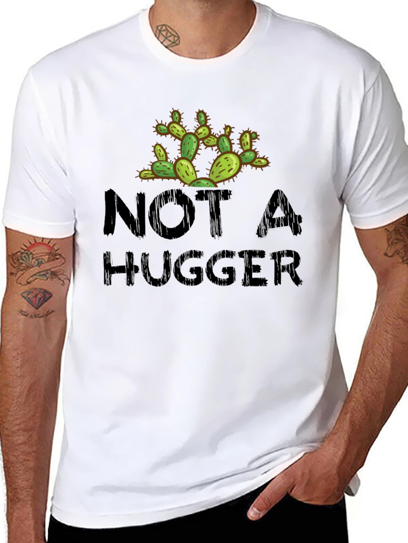 Not A Hugger Cactus Novelty Graphic T-Shirt